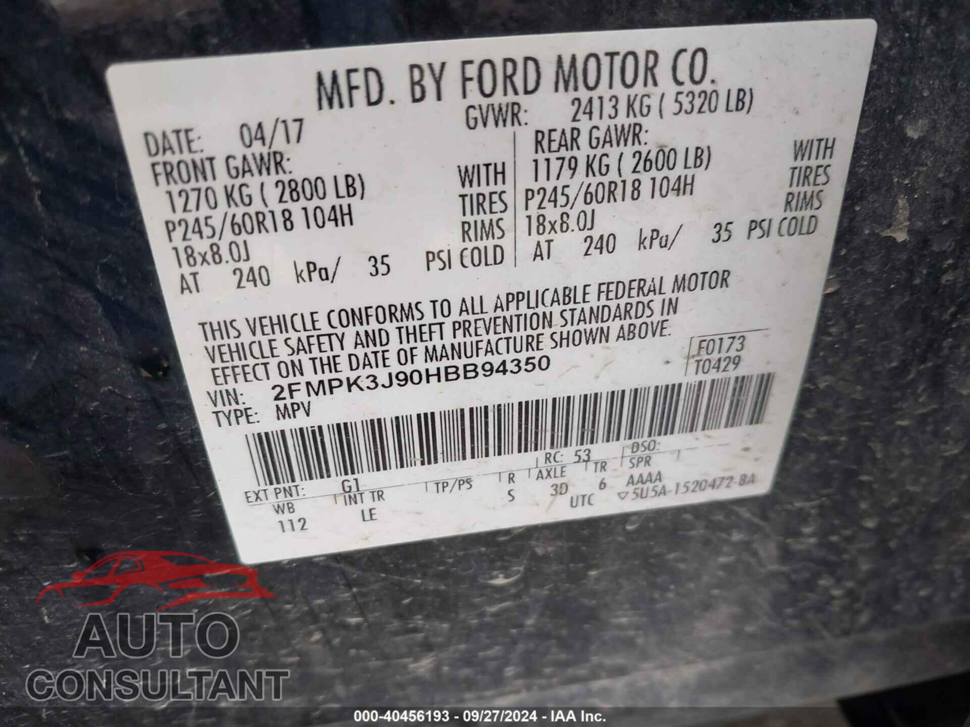 FORD EDGE 2017 - 2FMPK3J90HBB94350