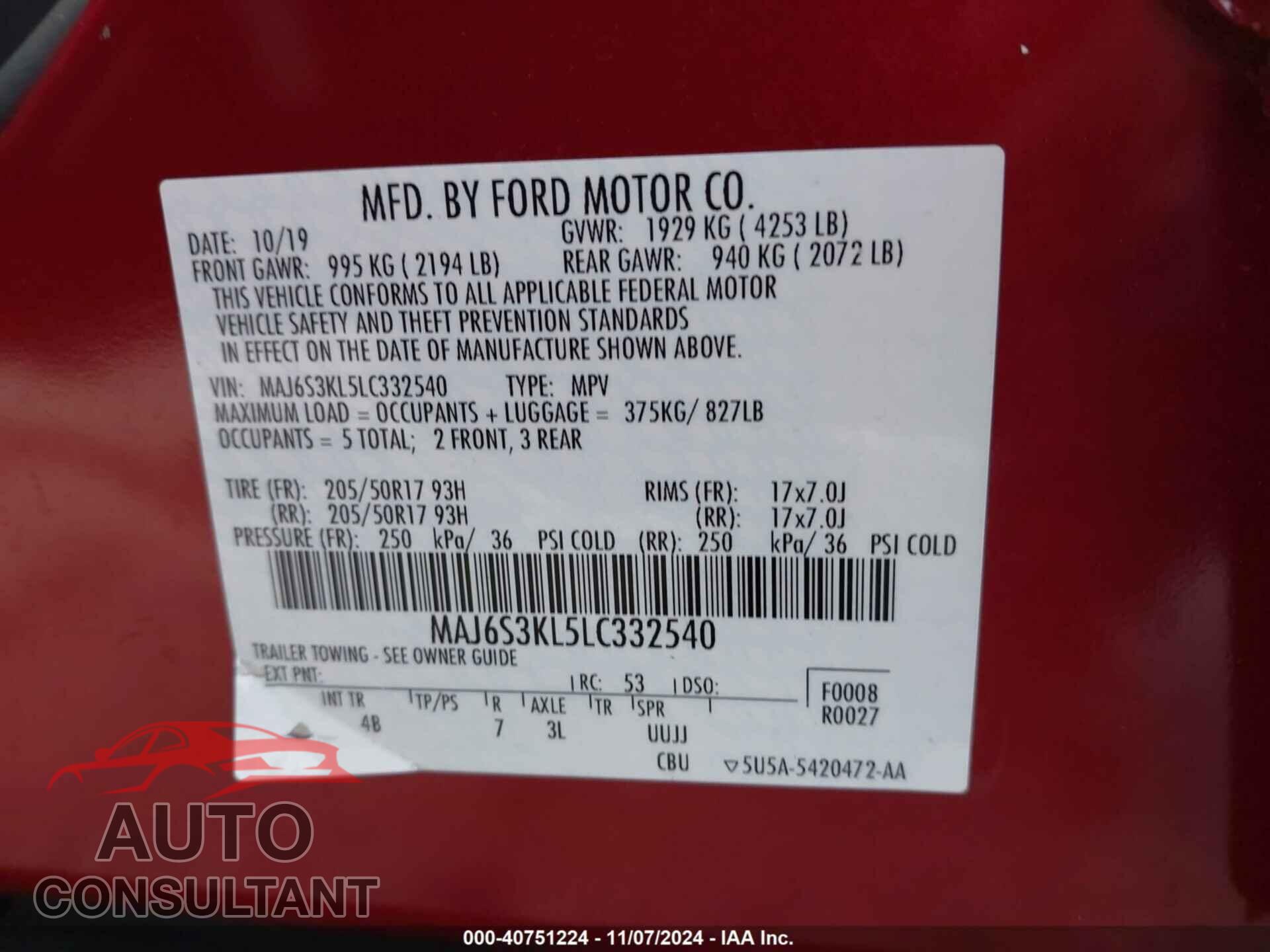 FORD ECOSPORT 2020 - MAJ6S3KL5LC332540