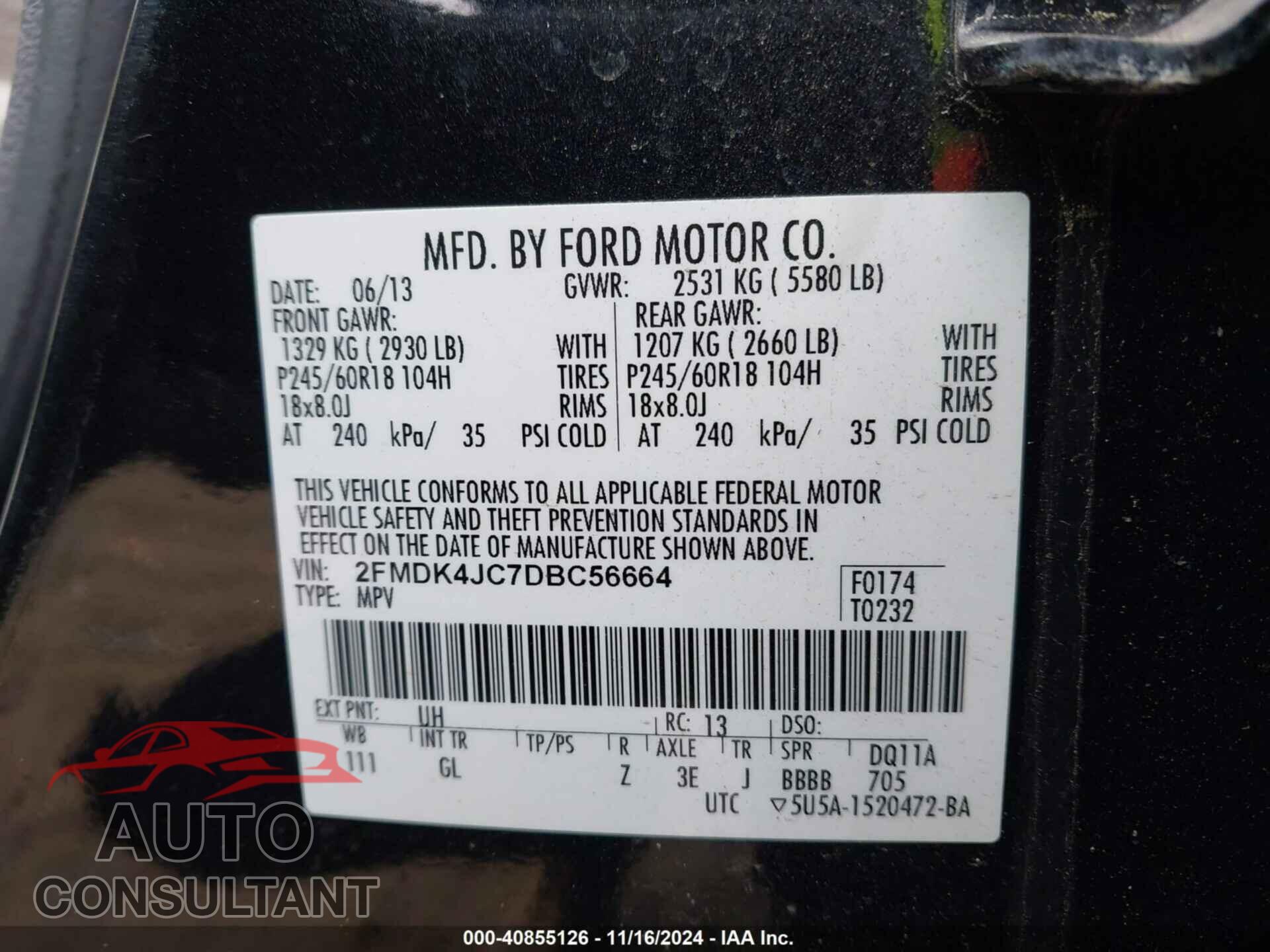 FORD EDGE 2013 - 2FMDK4JC7DBC56664