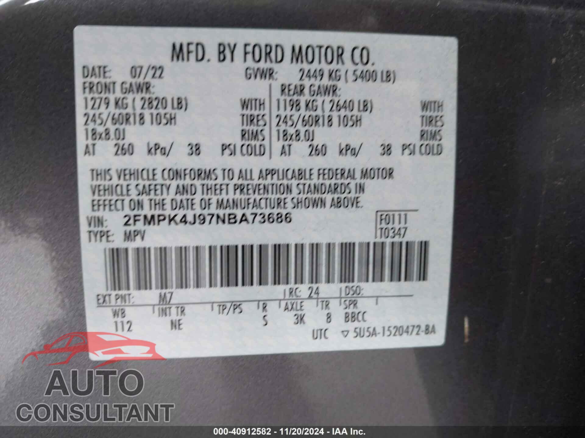 FORD EDGE 2022 - 2FMPK4J97NBA73686