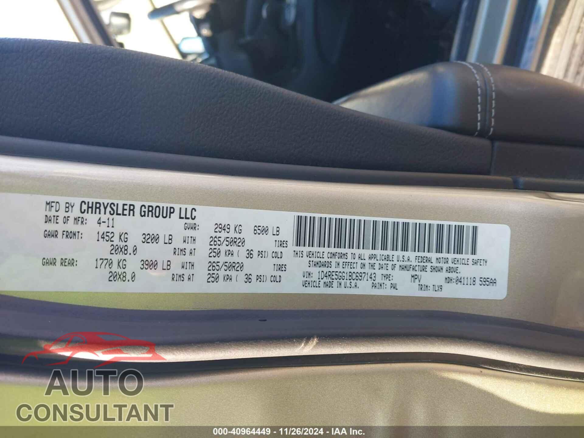 DODGE DURANGO 2011 - 1D4RE5GG1BC697143