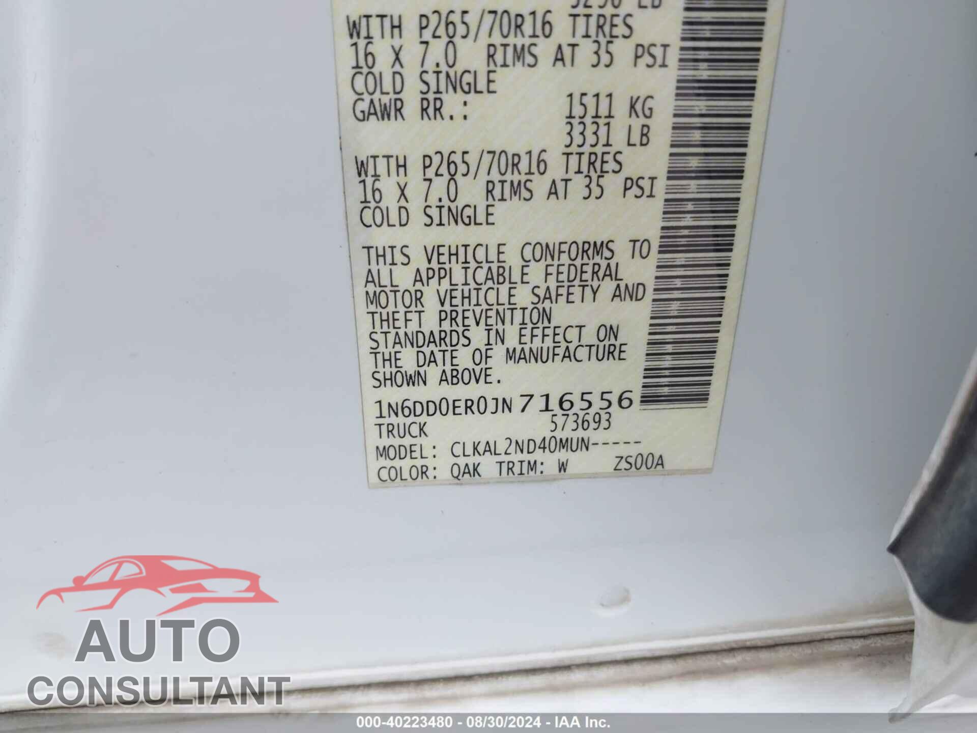 NISSAN FRONTIER 2018 - 1N6DD0ER0JN716556