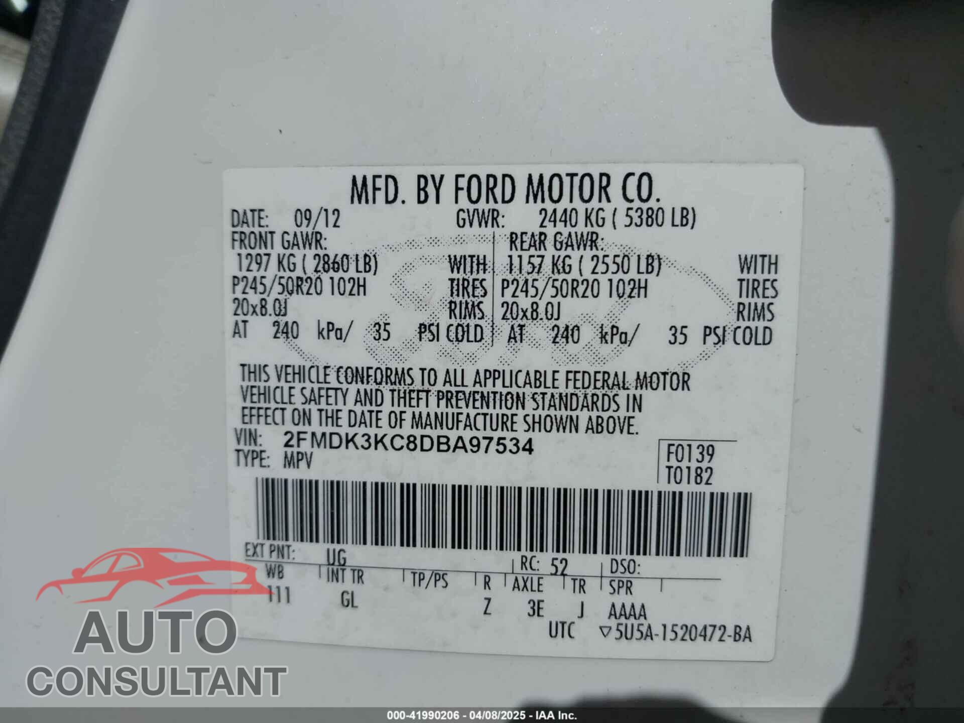 FORD EDGE 2013 - 2FMDK3KC8DBA97534