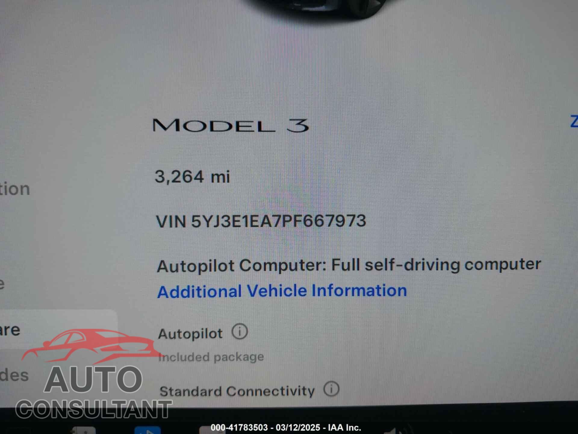 TESLA MODEL 3 2023 - 5YJ3E1EA7PF667973