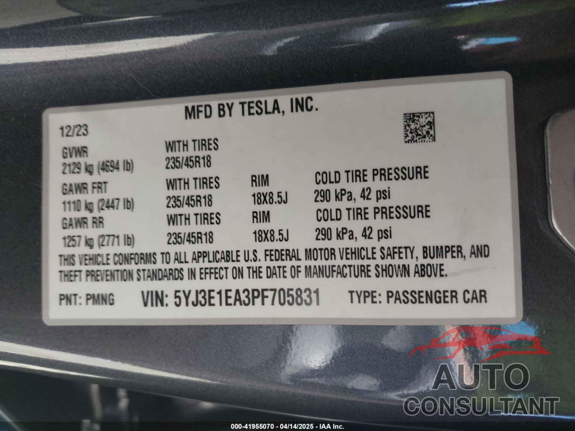 TESLA MODEL 3 2023 - 5YJ3E1EA3PF705831