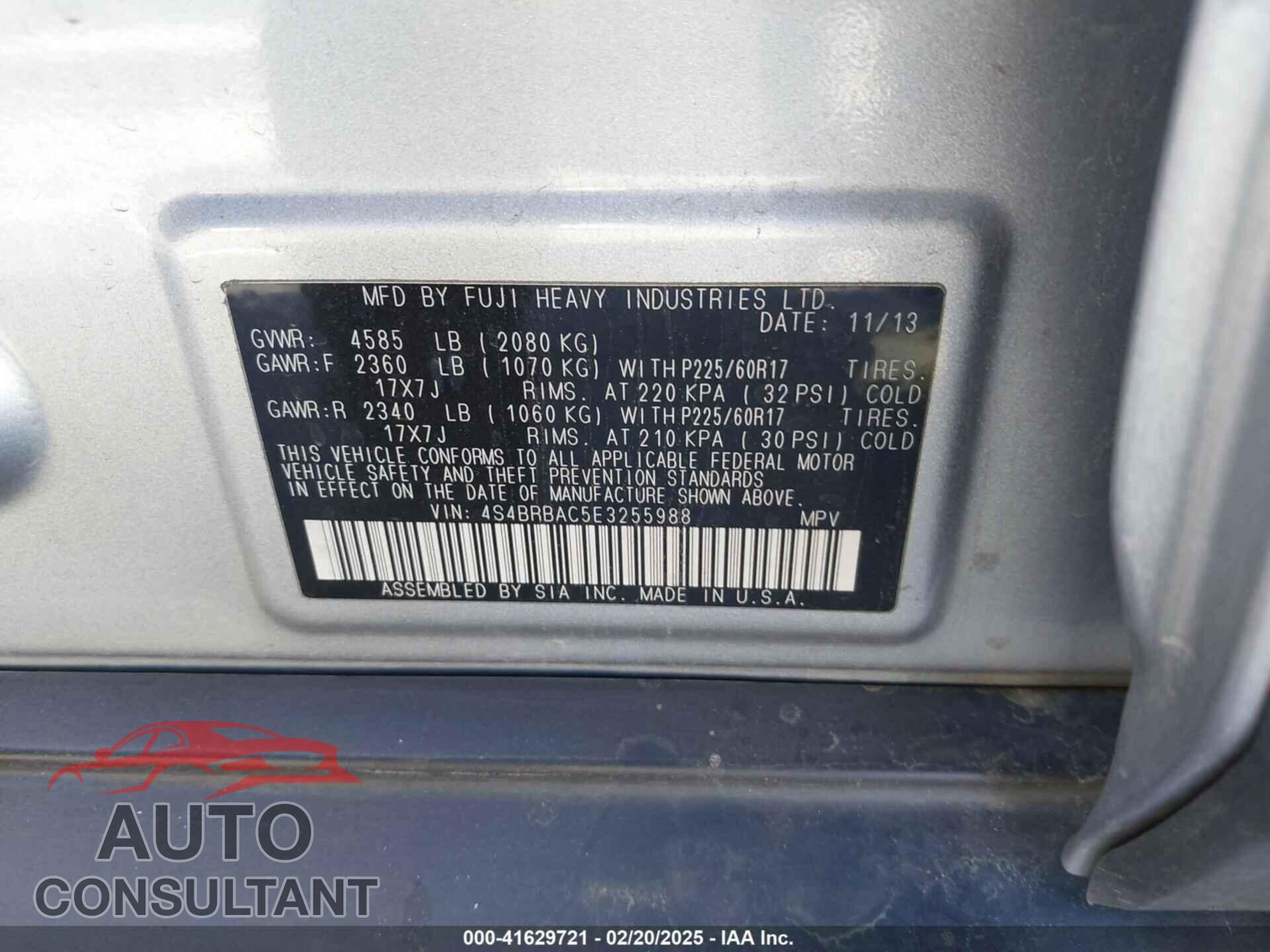SUBARU OUTBACK 2014 - 4S4BRBAC5E3255988