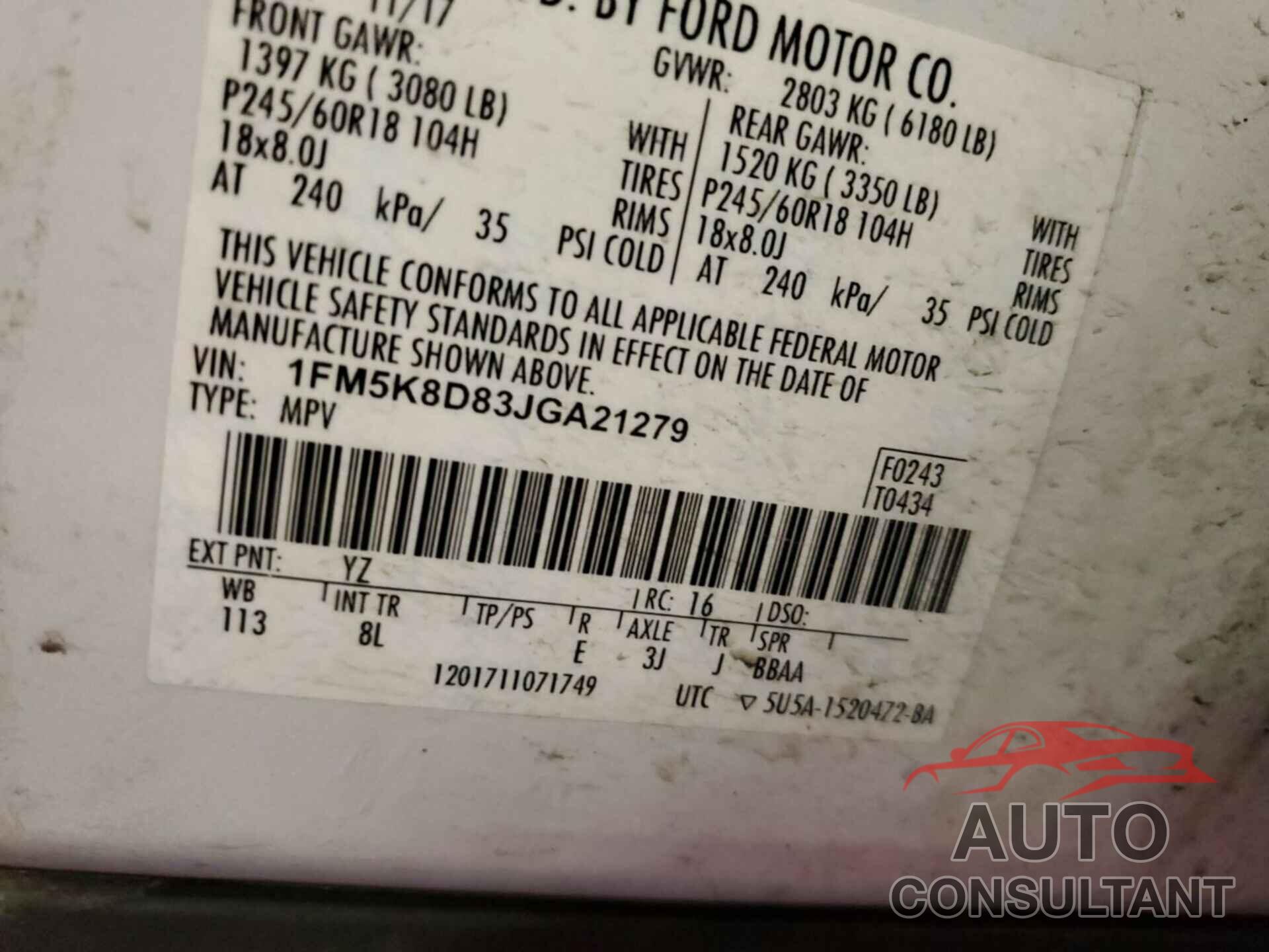 FORD EXPLORER 2018 - 1FM5K8D83JGA21279