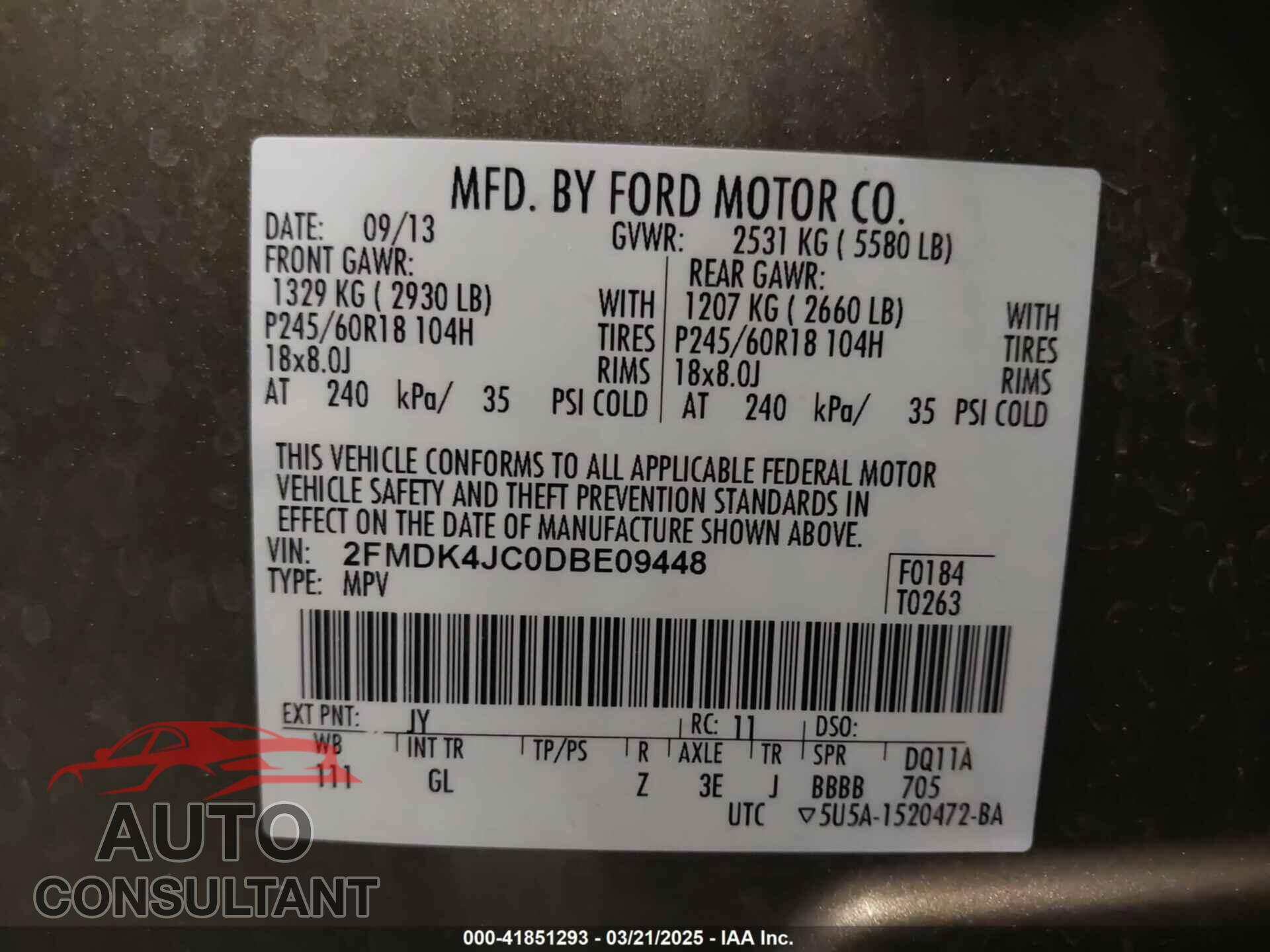 FORD EDGE 2013 - 2FMDK4JC0DBE09448