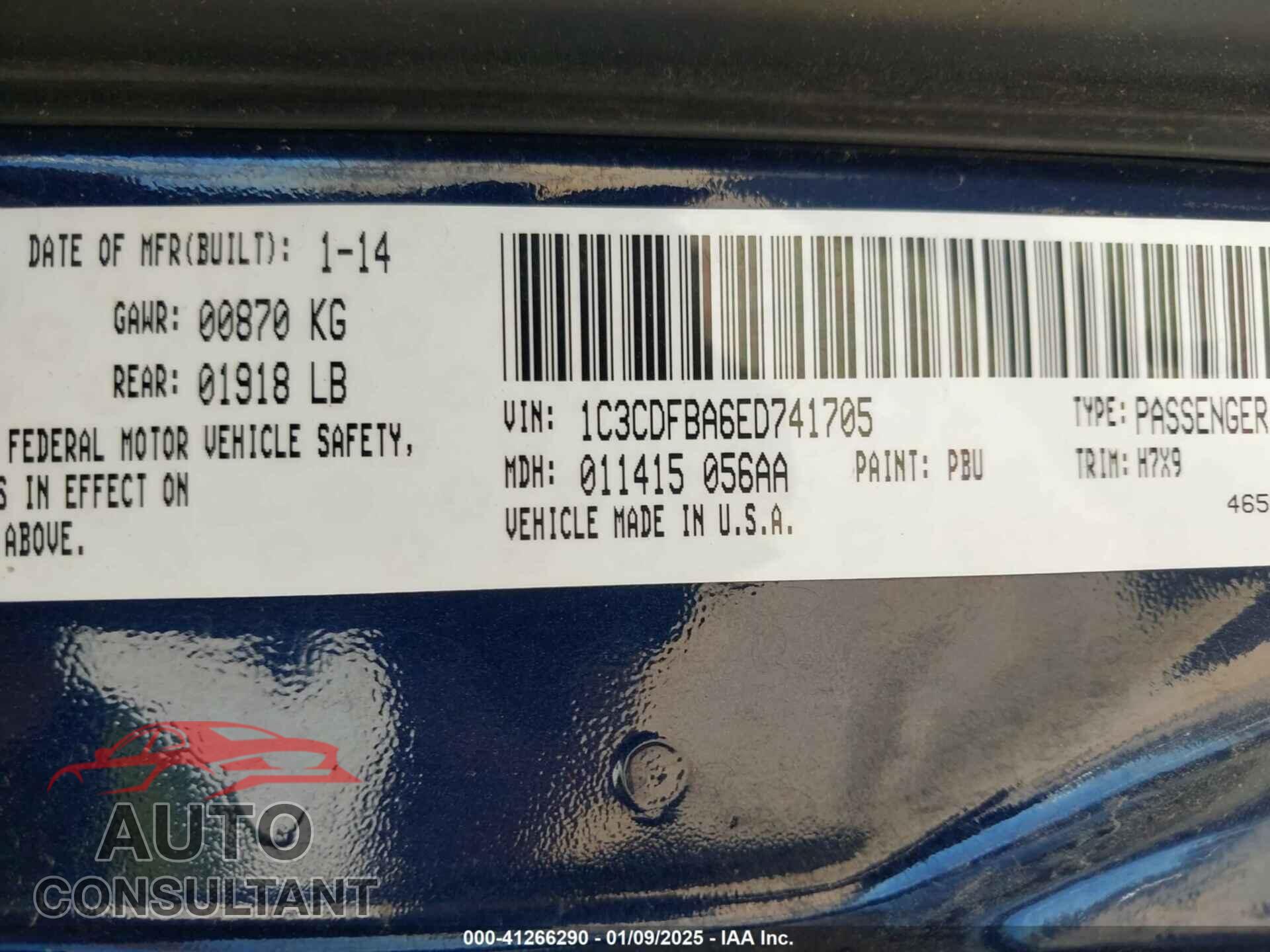 DODGE DART 2014 - 1C3CDFBA6ED741705