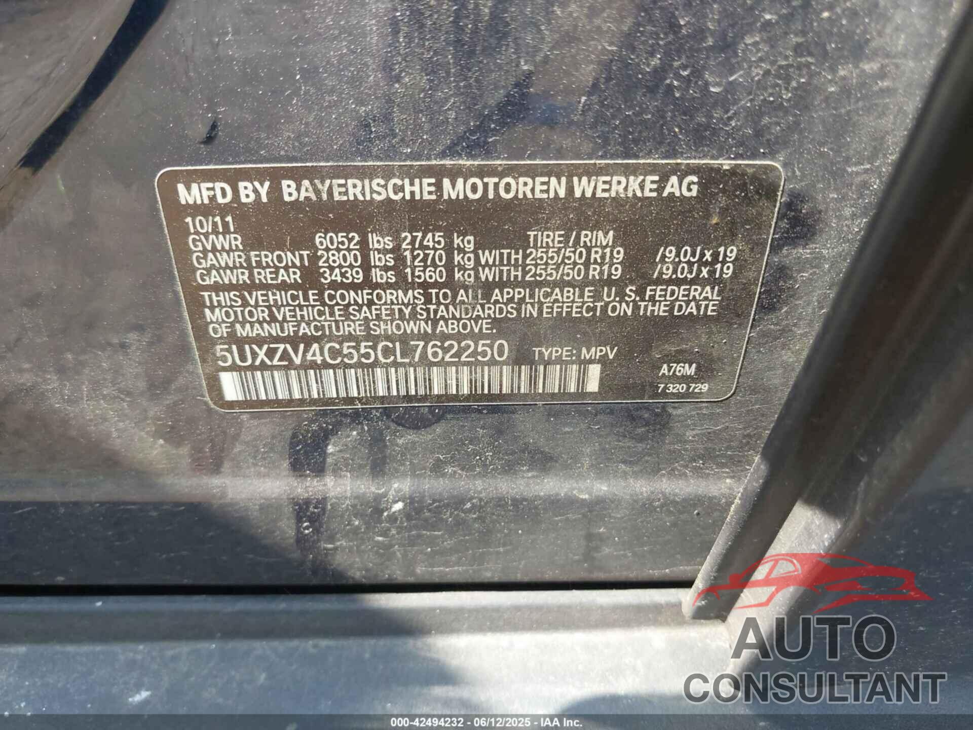 BMW X5 2012 - 5UXZV4C55CL762250