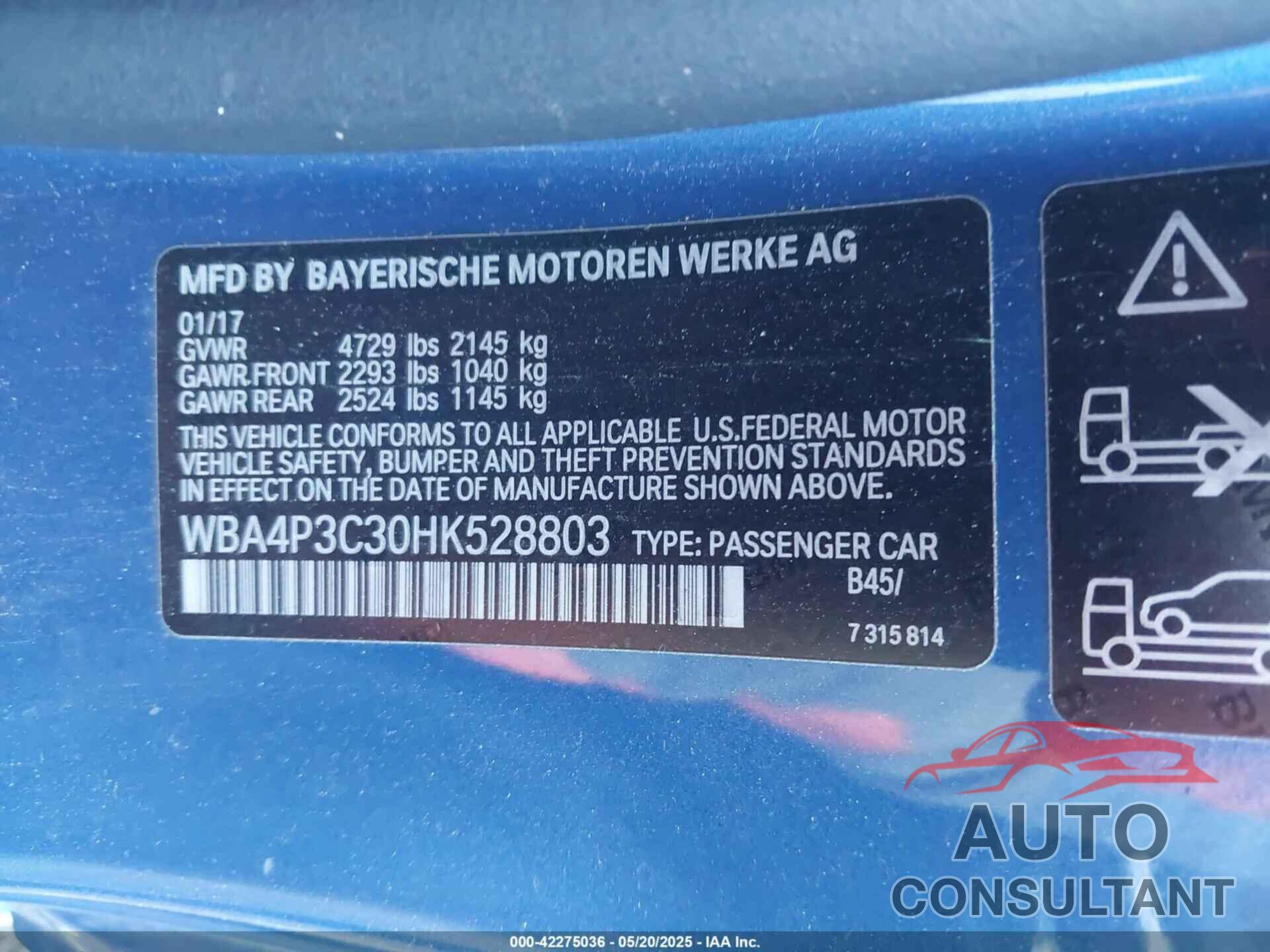 BMW 440I 2017 - WBA4P3C30HK528803