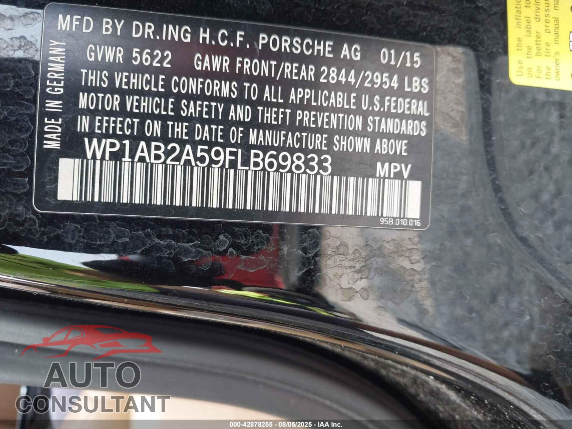 PORSCHE MACAN 2015 - WP1AB2A59FLB69833