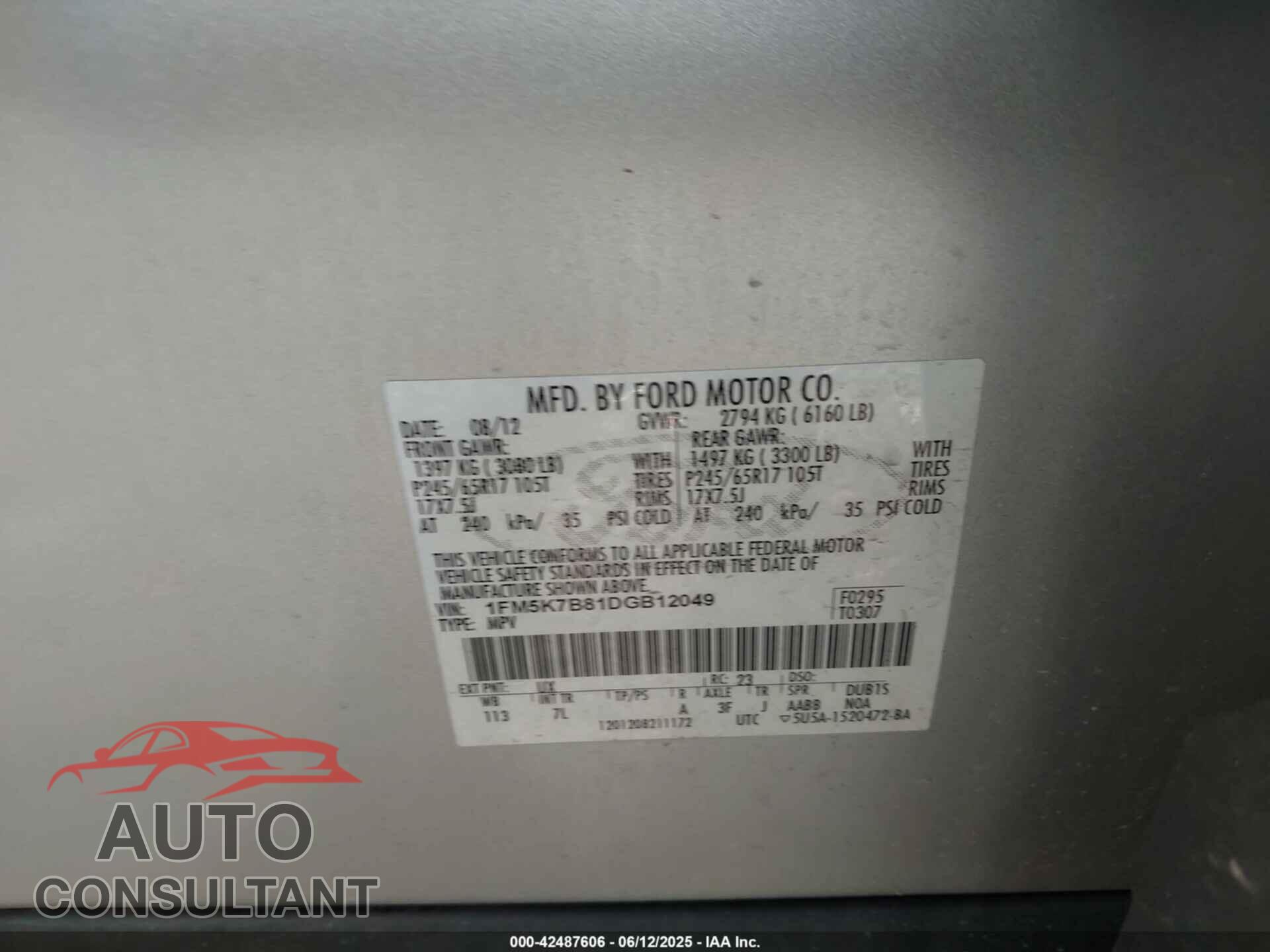 FORD EXPLORER 2013 - 1FM5K7B81DGB12049