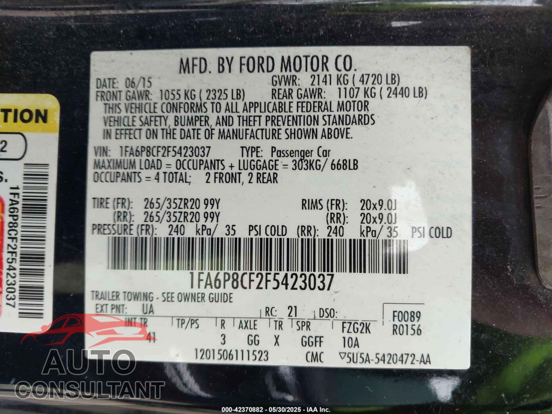 FORD MUSTANG 2015 - 1FA6P8CF2F5423037