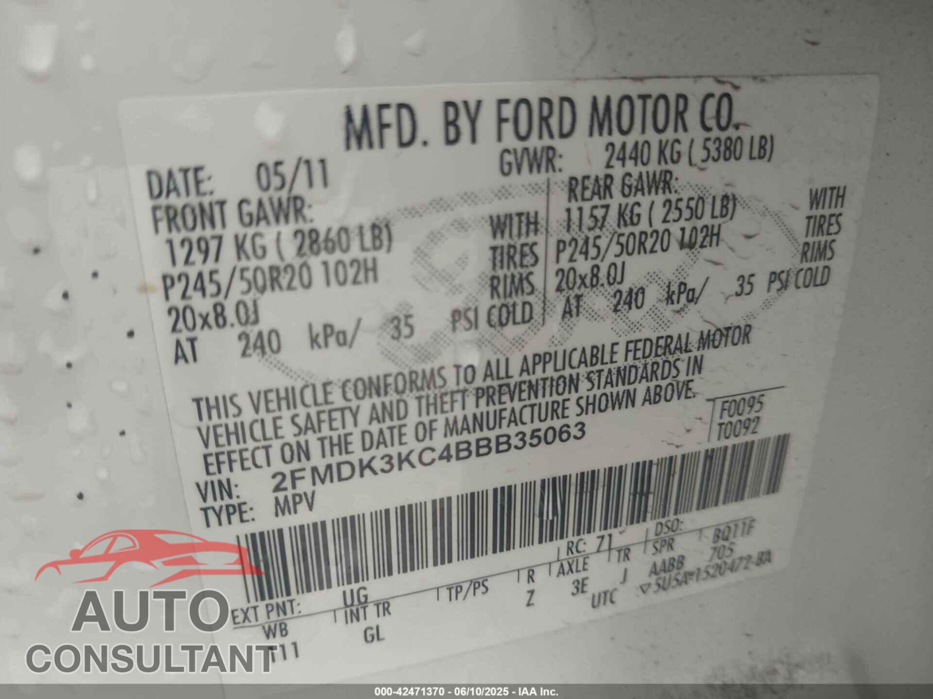 FORD EDGE 2011 - 2FMDK3KC4BBB35063