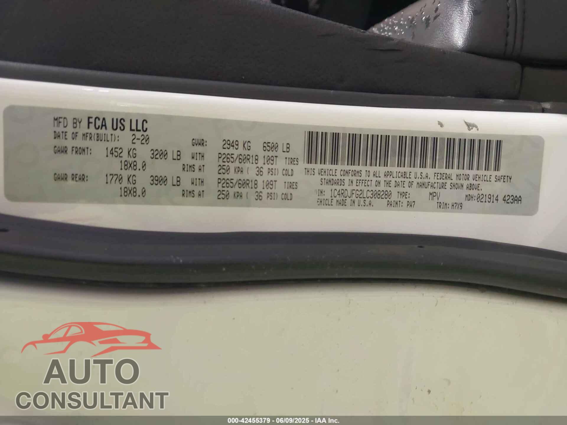 DODGE DURANGO 2020 - 1C4RDJFG2LC308280