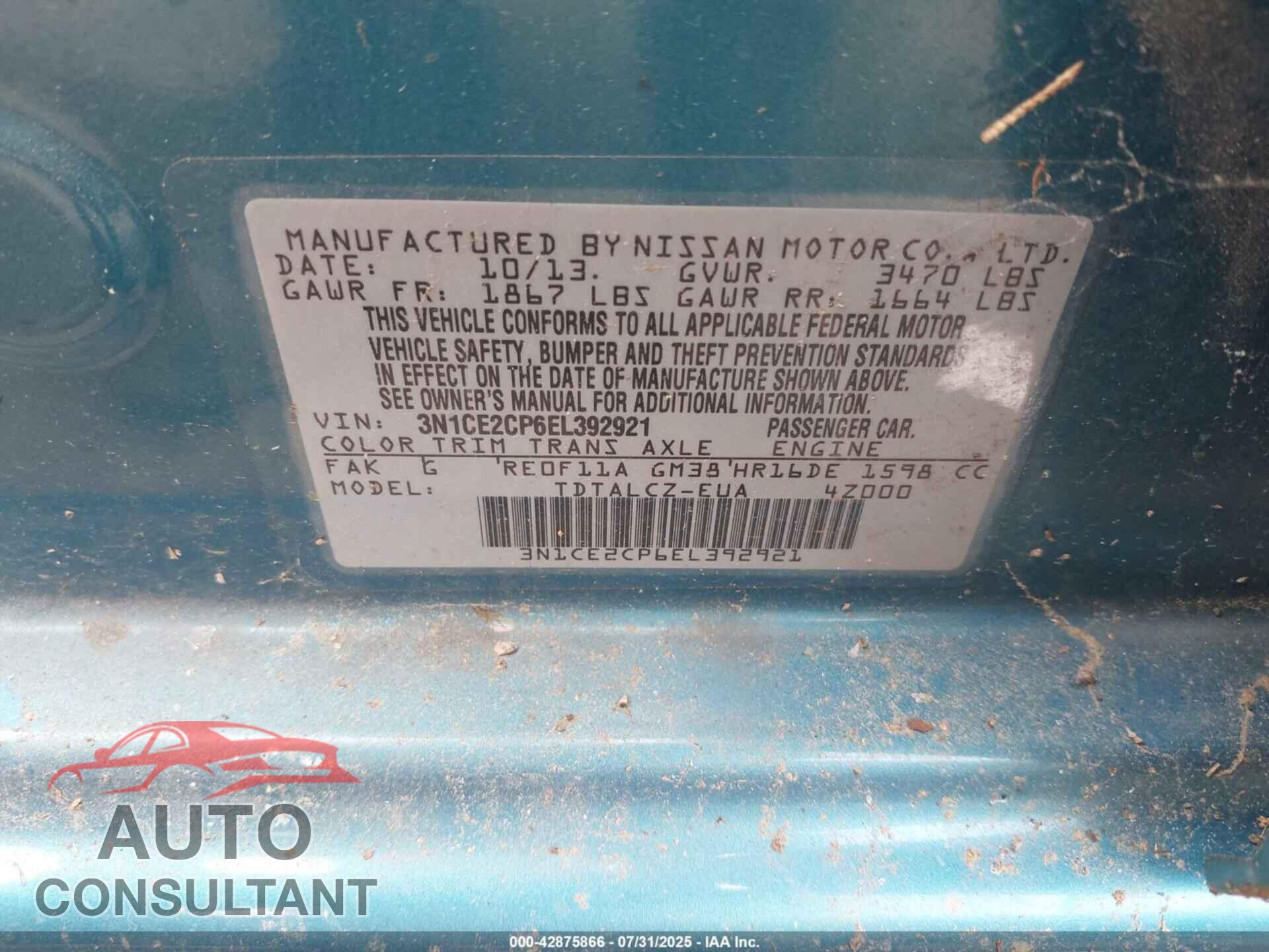 NISSAN VERSA NOTE 2014 - 3N1CE2CP6EL392921