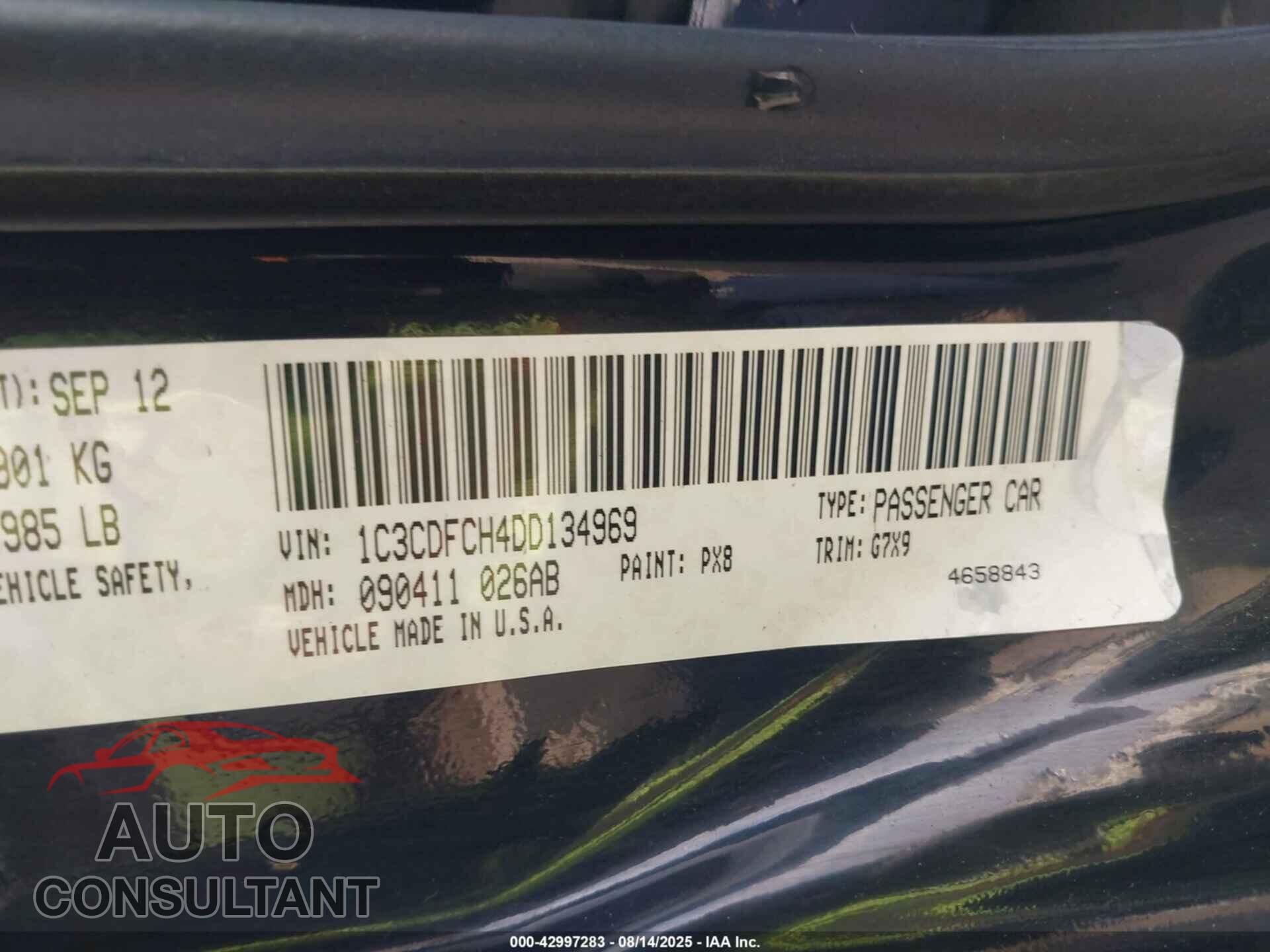 DODGE DART 2013 - 1C3CDFCH4DD134969