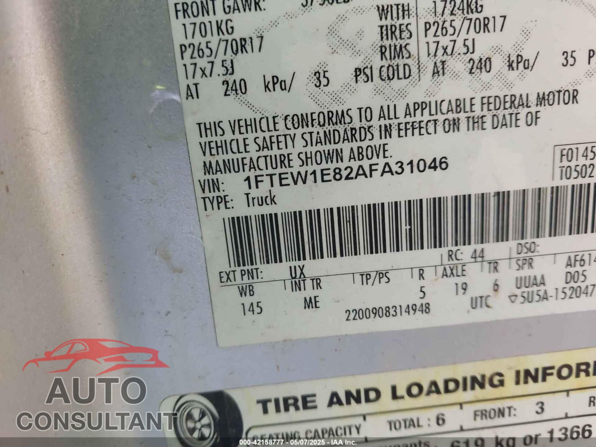 FORD F-150 2010 - 1FTEW1E82AFA31046