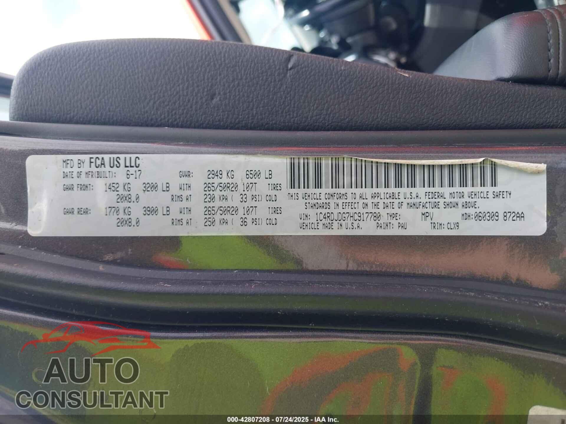 DODGE DURANGO 2017 - 1C4RDJDG7HC917780