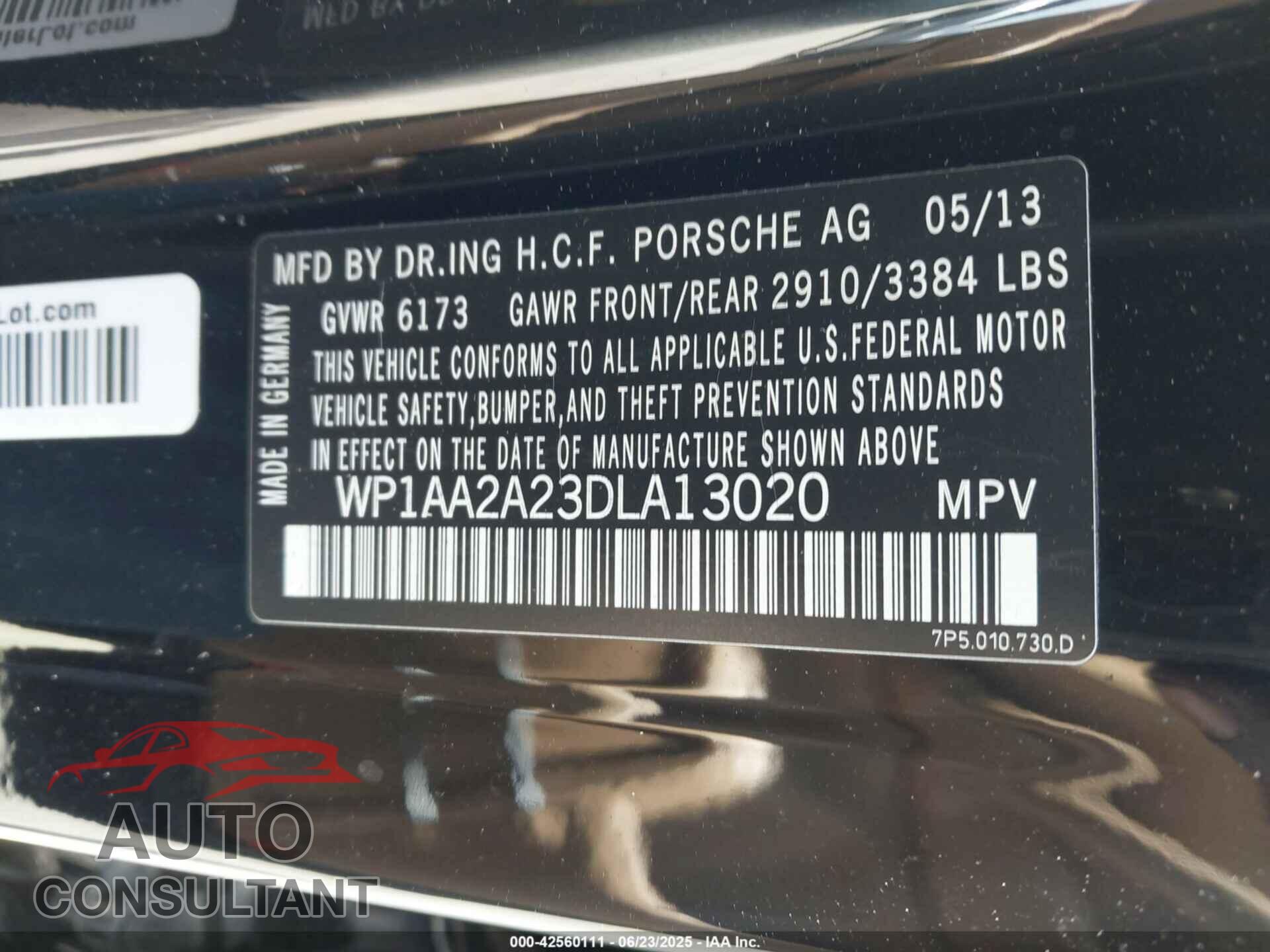 PORSCHE CAYENNE 2013 - WP1AA2A23DLA13020