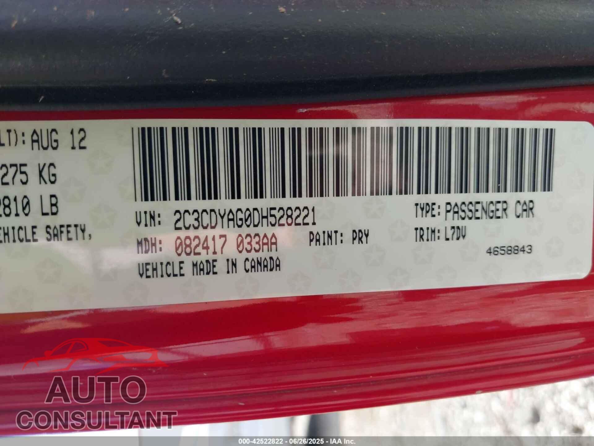 DODGE CHALLENGER 2013 - 2C3CDYAG0DH528221