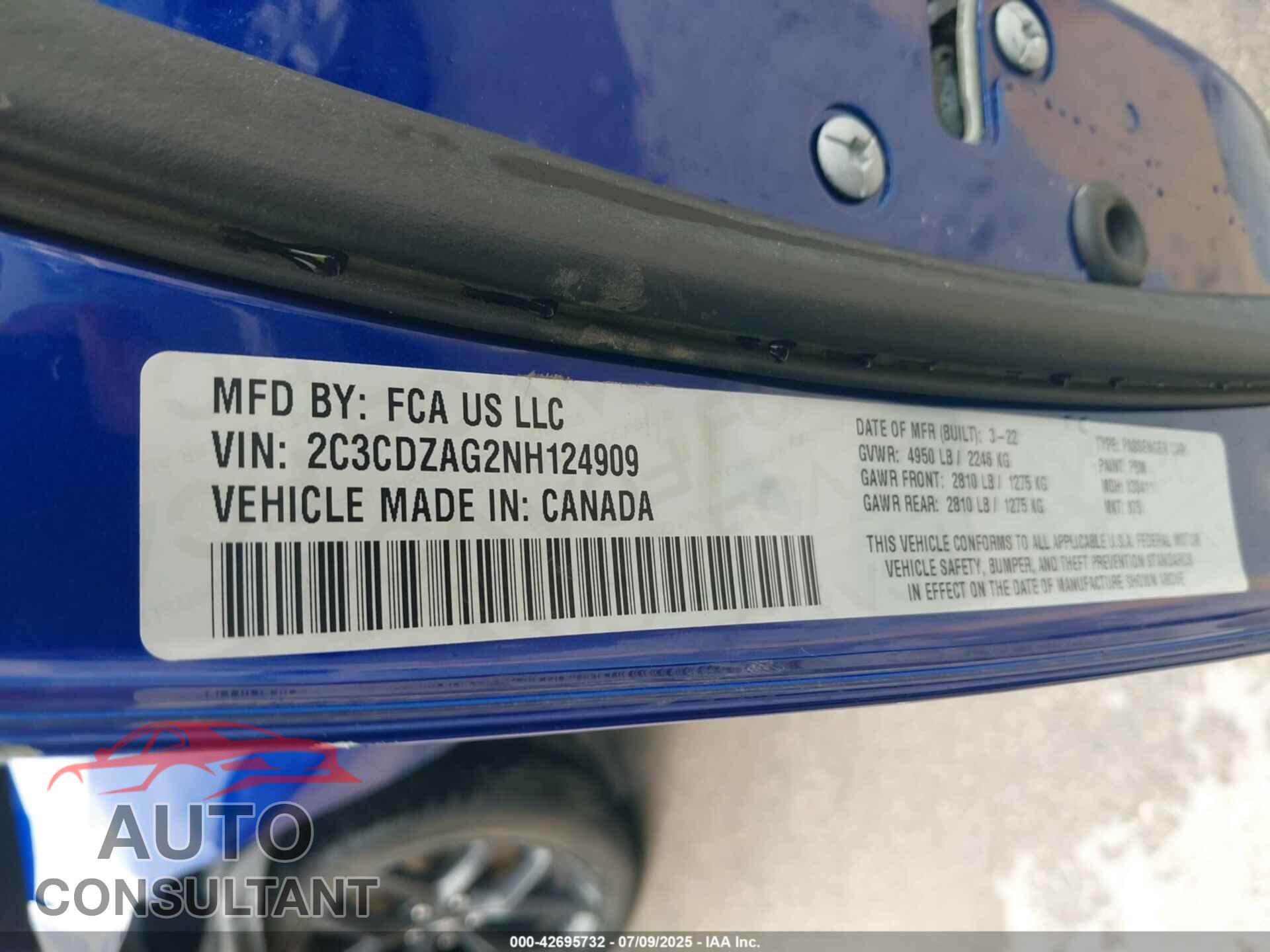 DODGE CHALLENGER 2022 - 2C3CDZAG2NH124909
