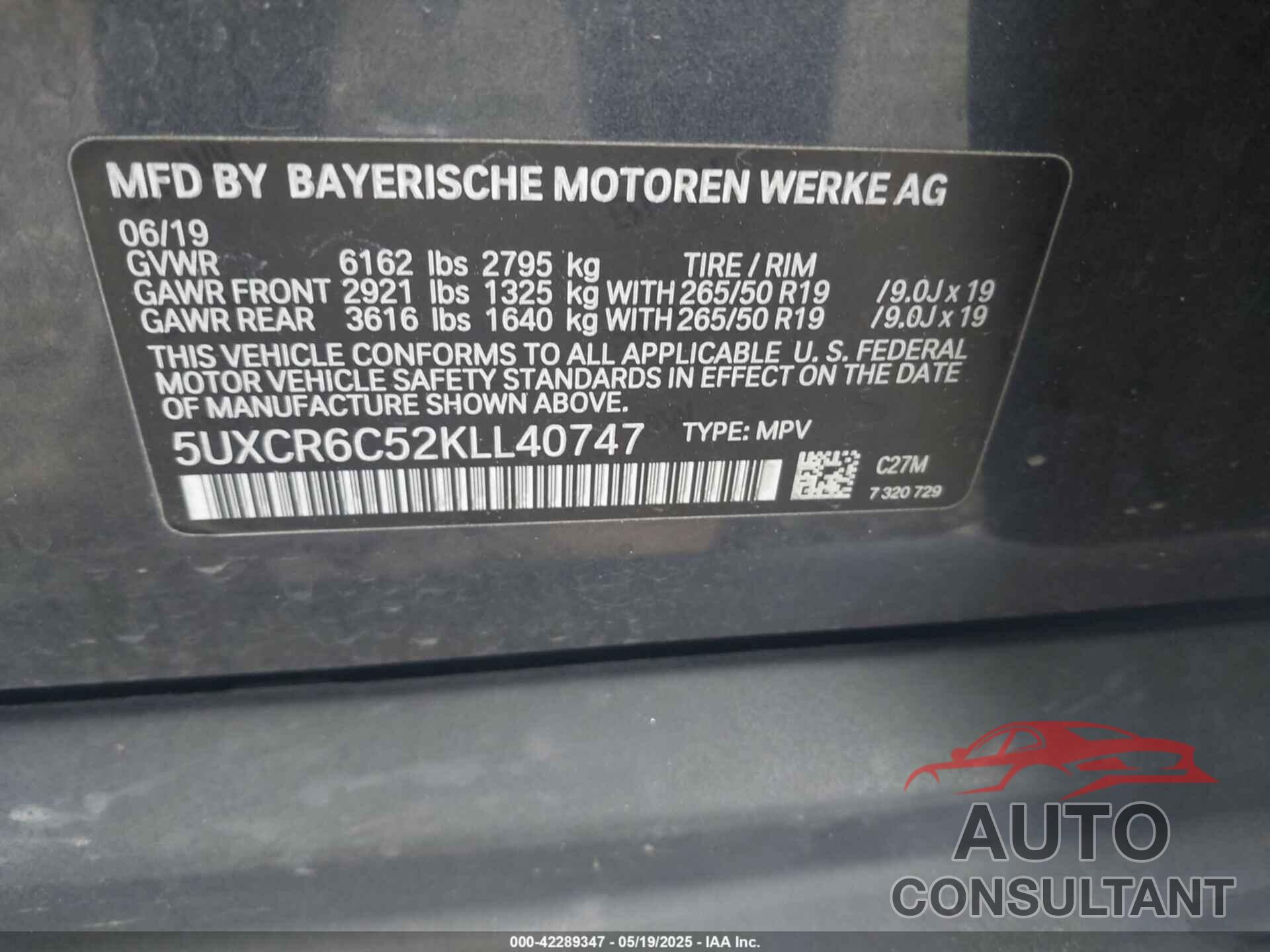 BMW X5 2019 - 5UXCR6C52KLL40747