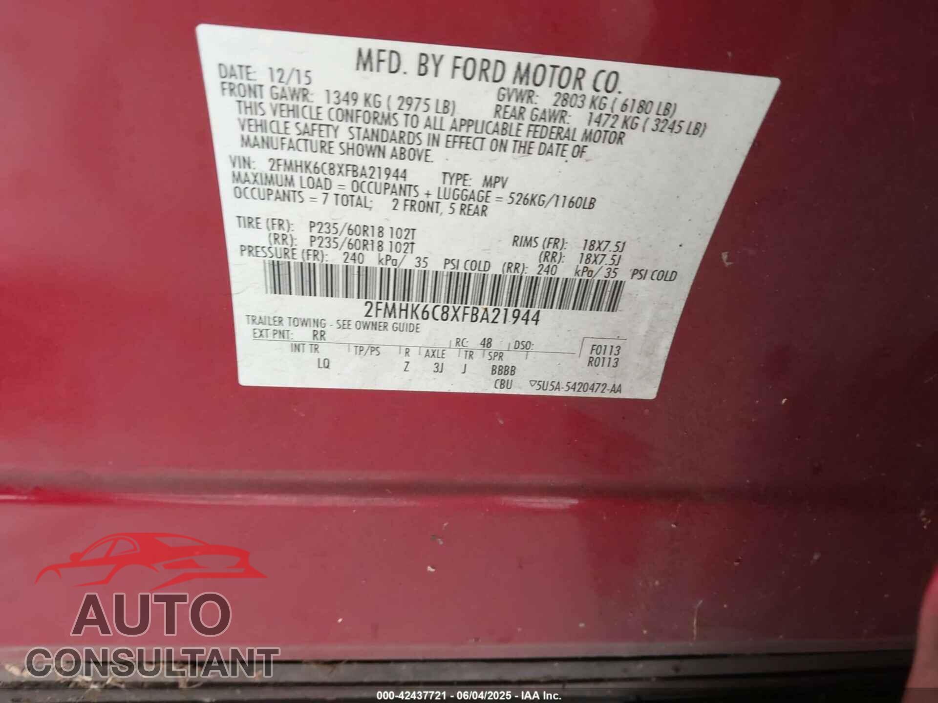 FORD FLEX 2015 - 2FMHK6C8XFBA21944