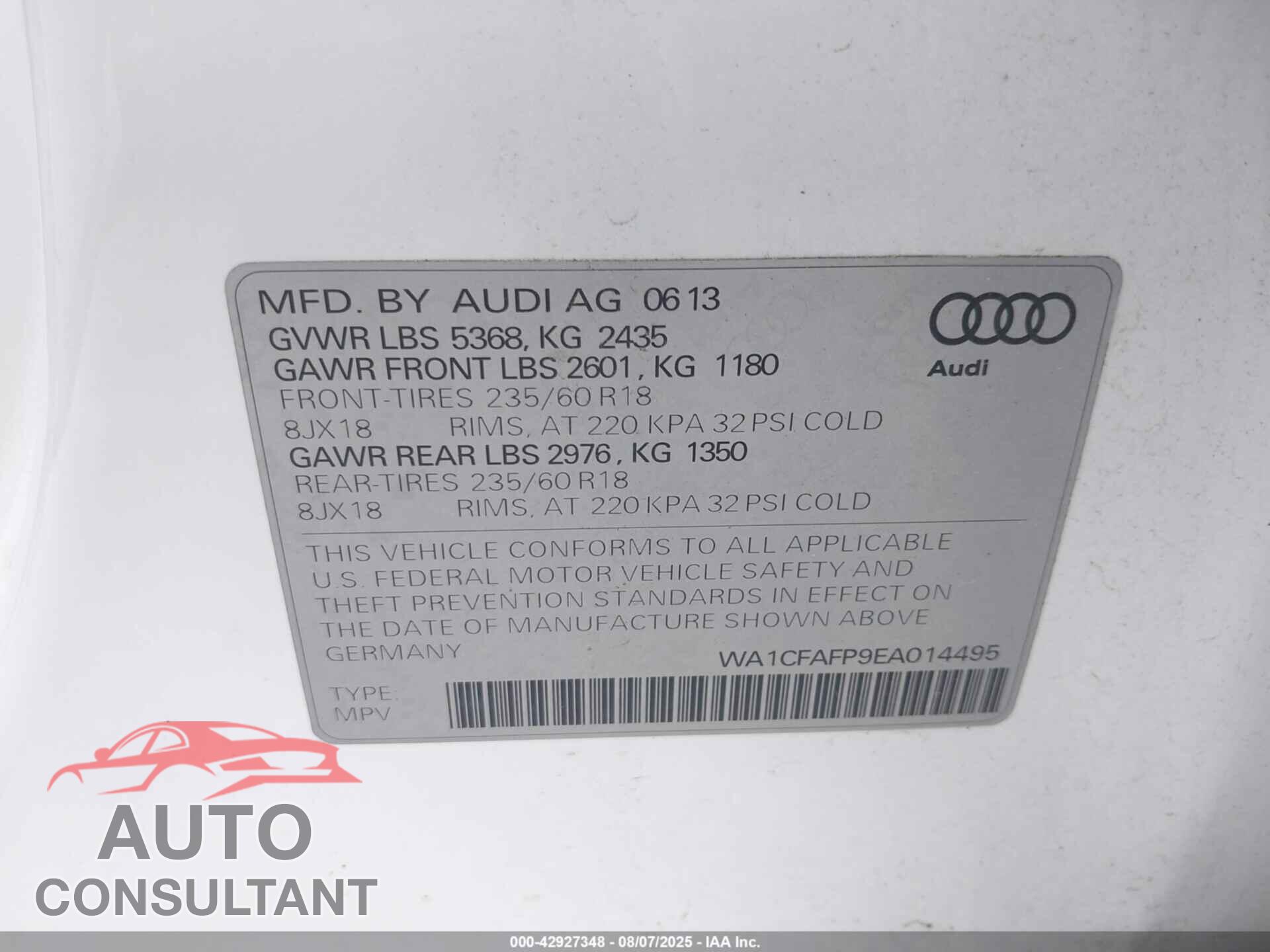 AUDI Q5 2014 - WA1CFAFP9EA014495