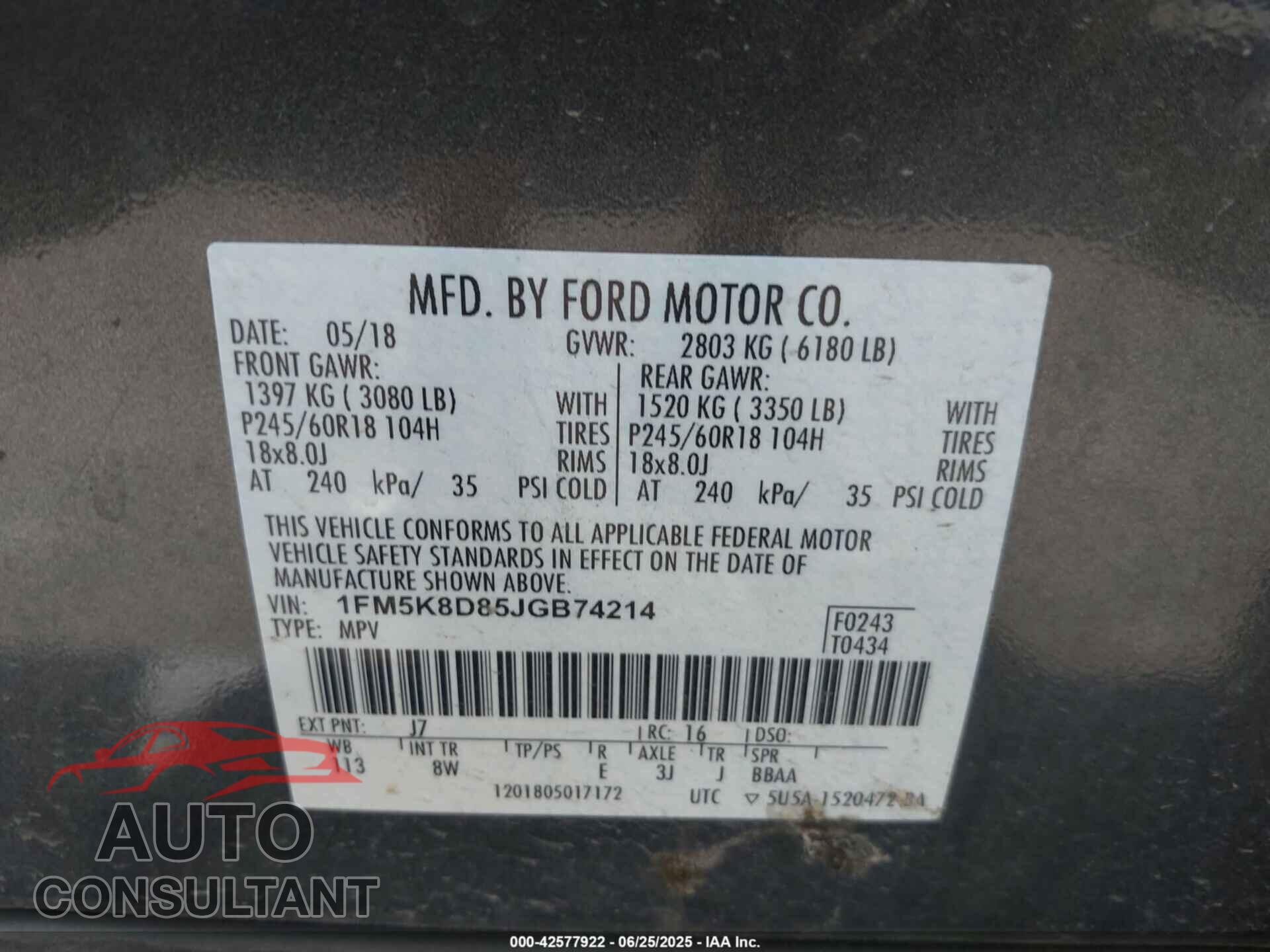 FORD EXPLORER 2018 - 1FM5K8D85JGB74214