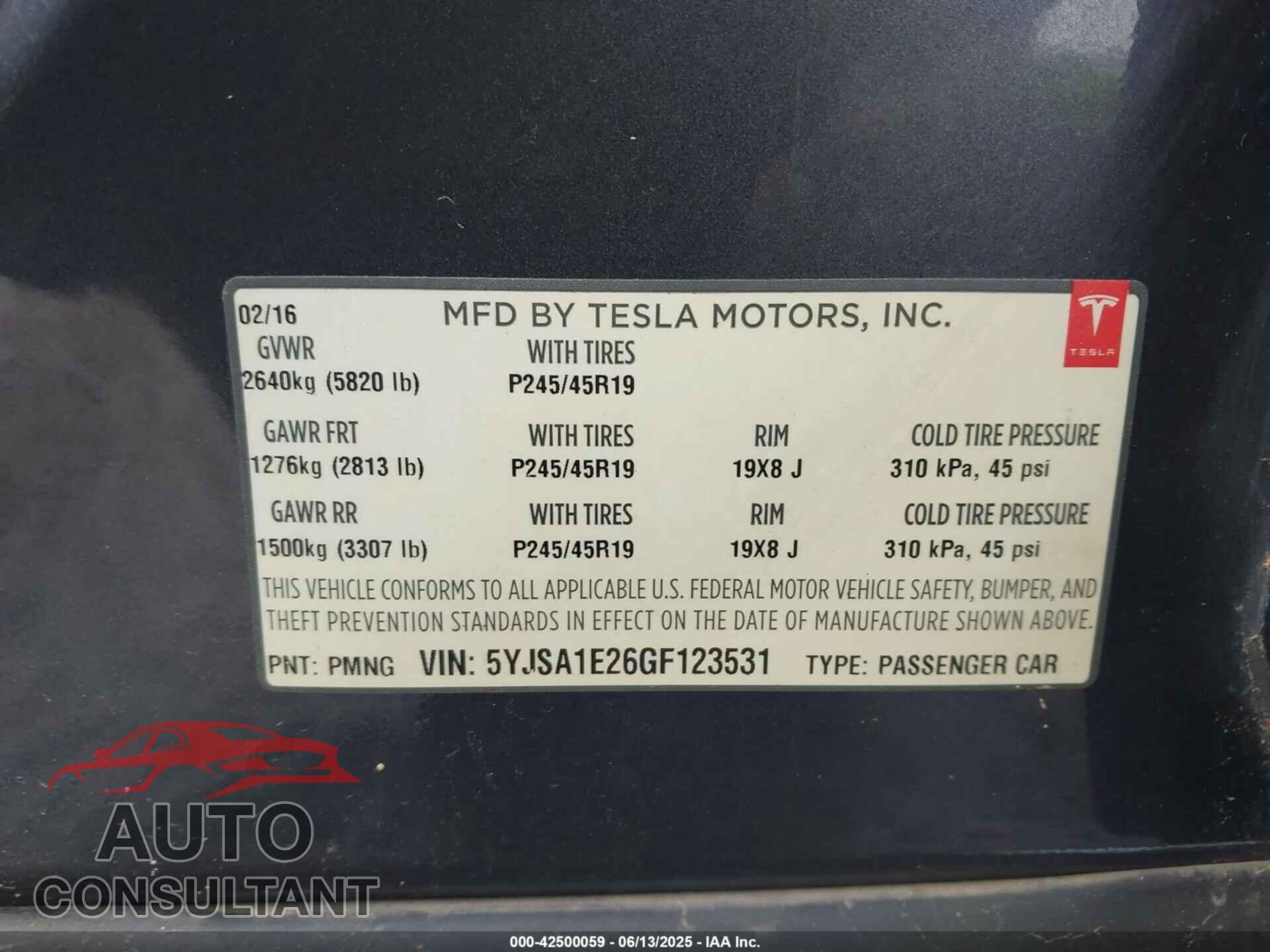 TESLA MODEL S 2016 - 5YJSA1E26GF123531