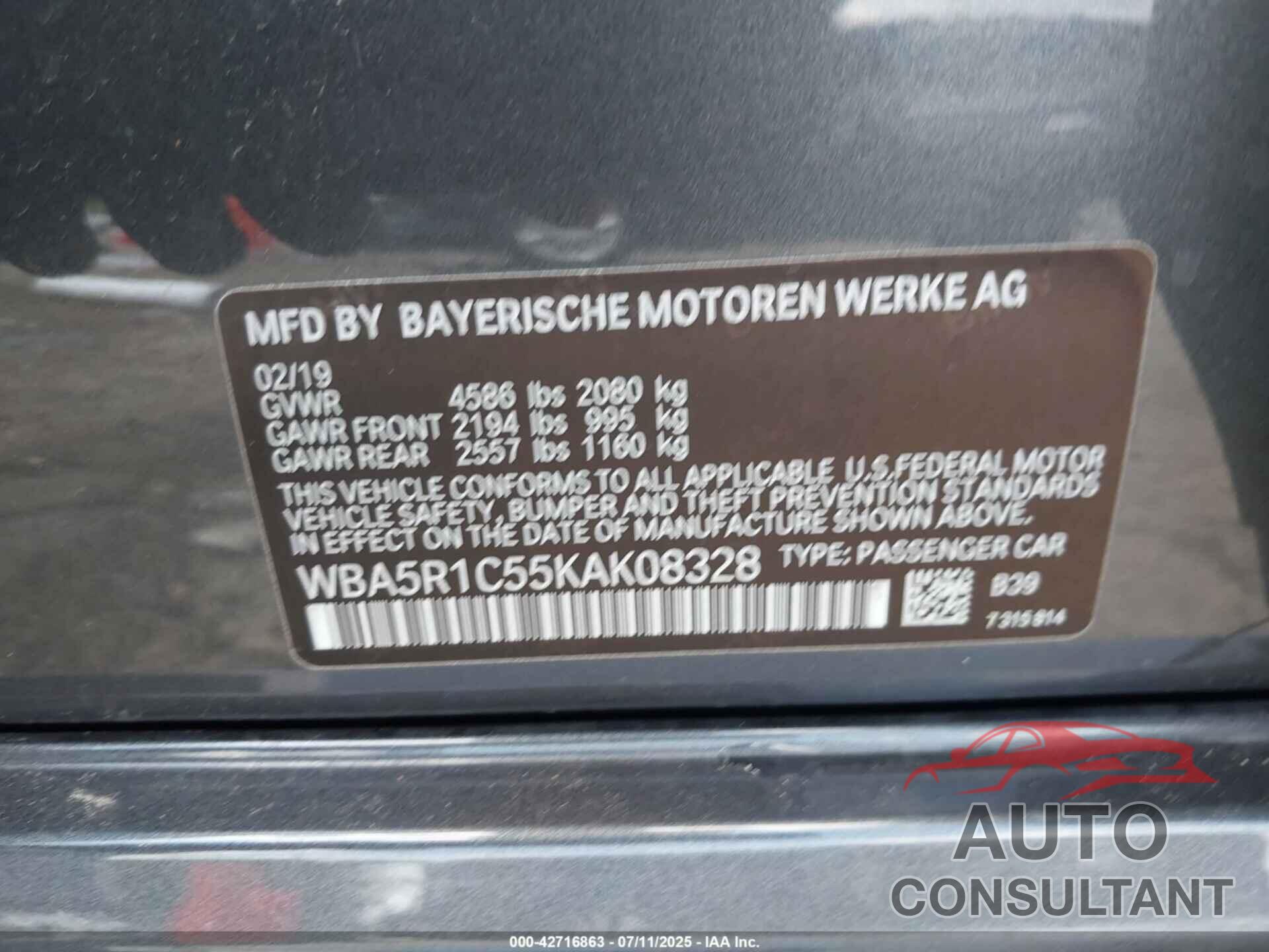 BMW 330I 2019 - WBA5R1C55KAK08328