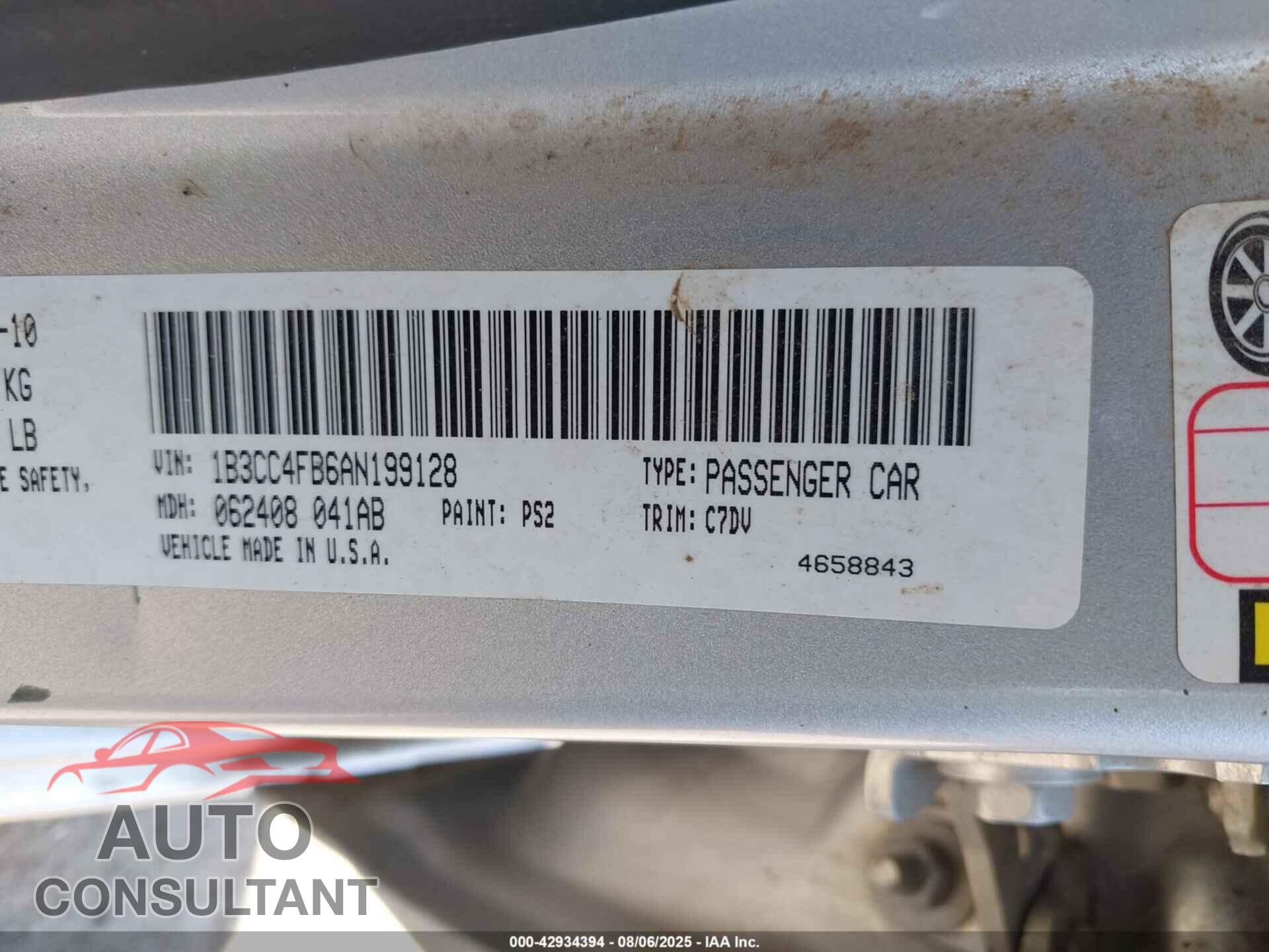 DODGE AVENGER 2010 - 1B3CC4FB6AN199128