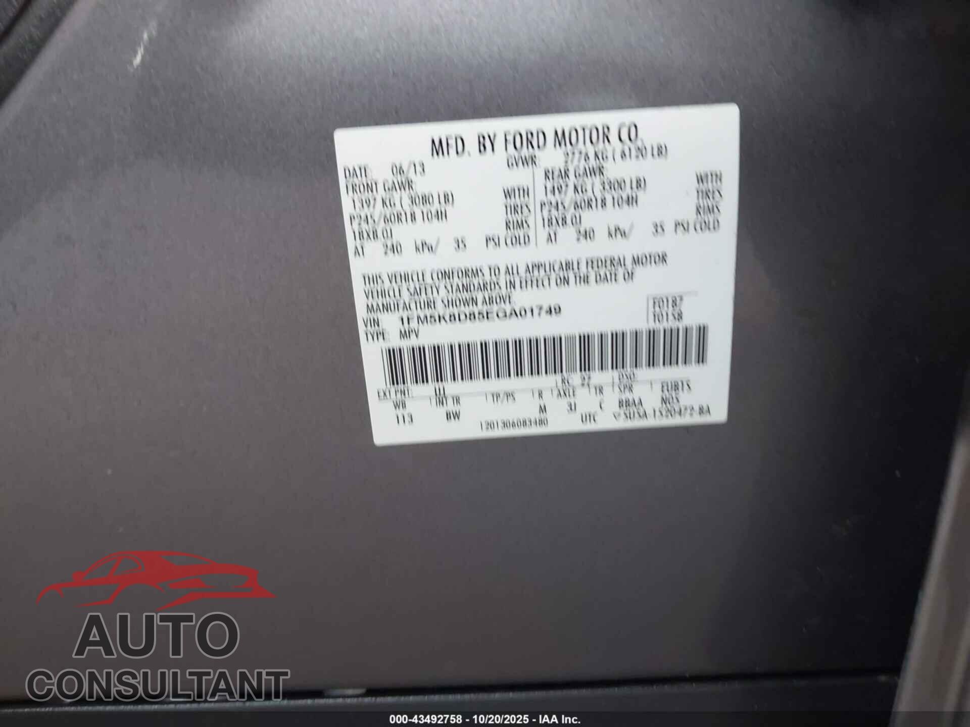 FORD EXPLORER 2014 - 1FM5K8D85EGA01749