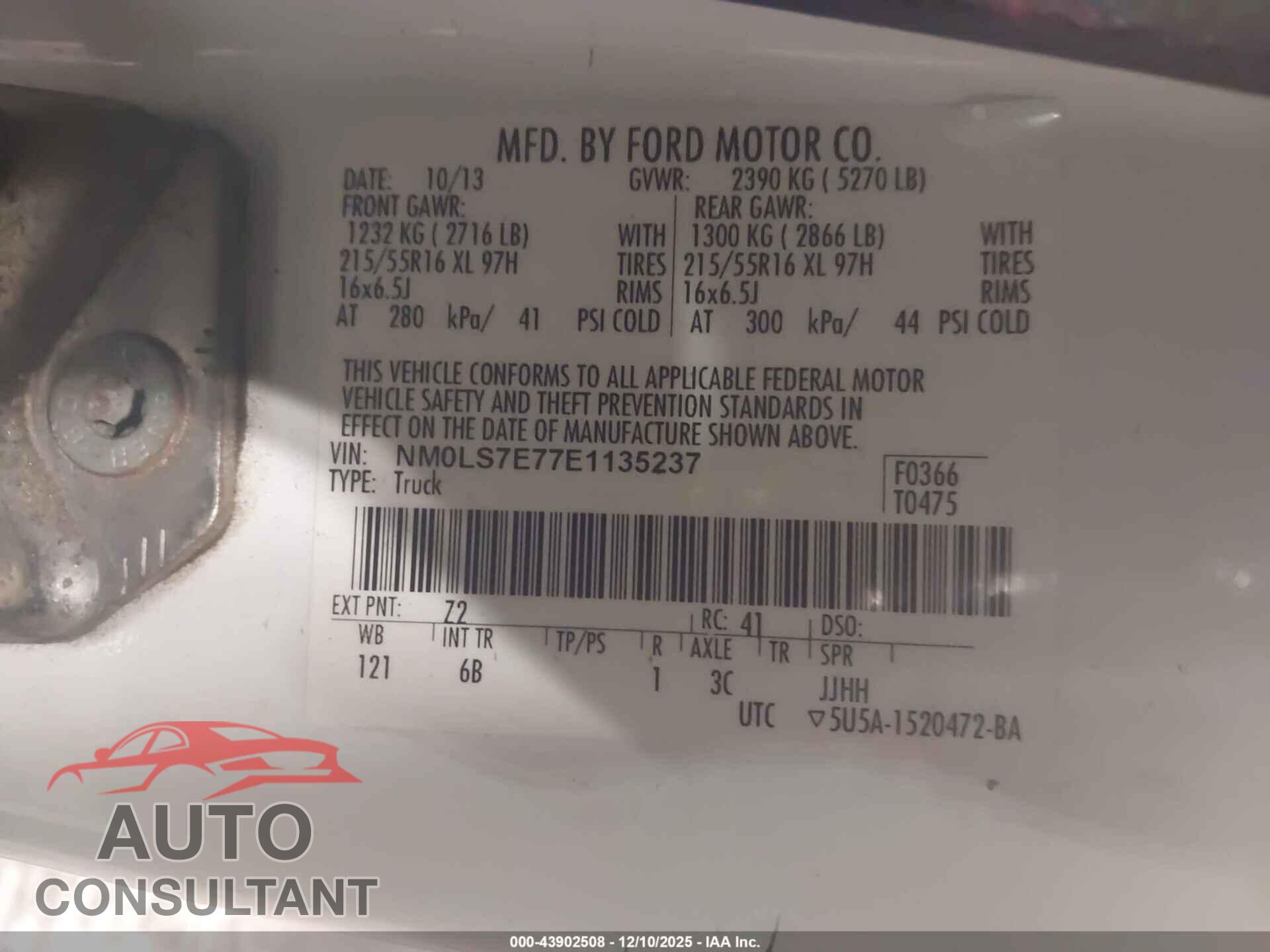 FORD TRANSIT CONNECT 2014 - NM0LS7E77E1135237