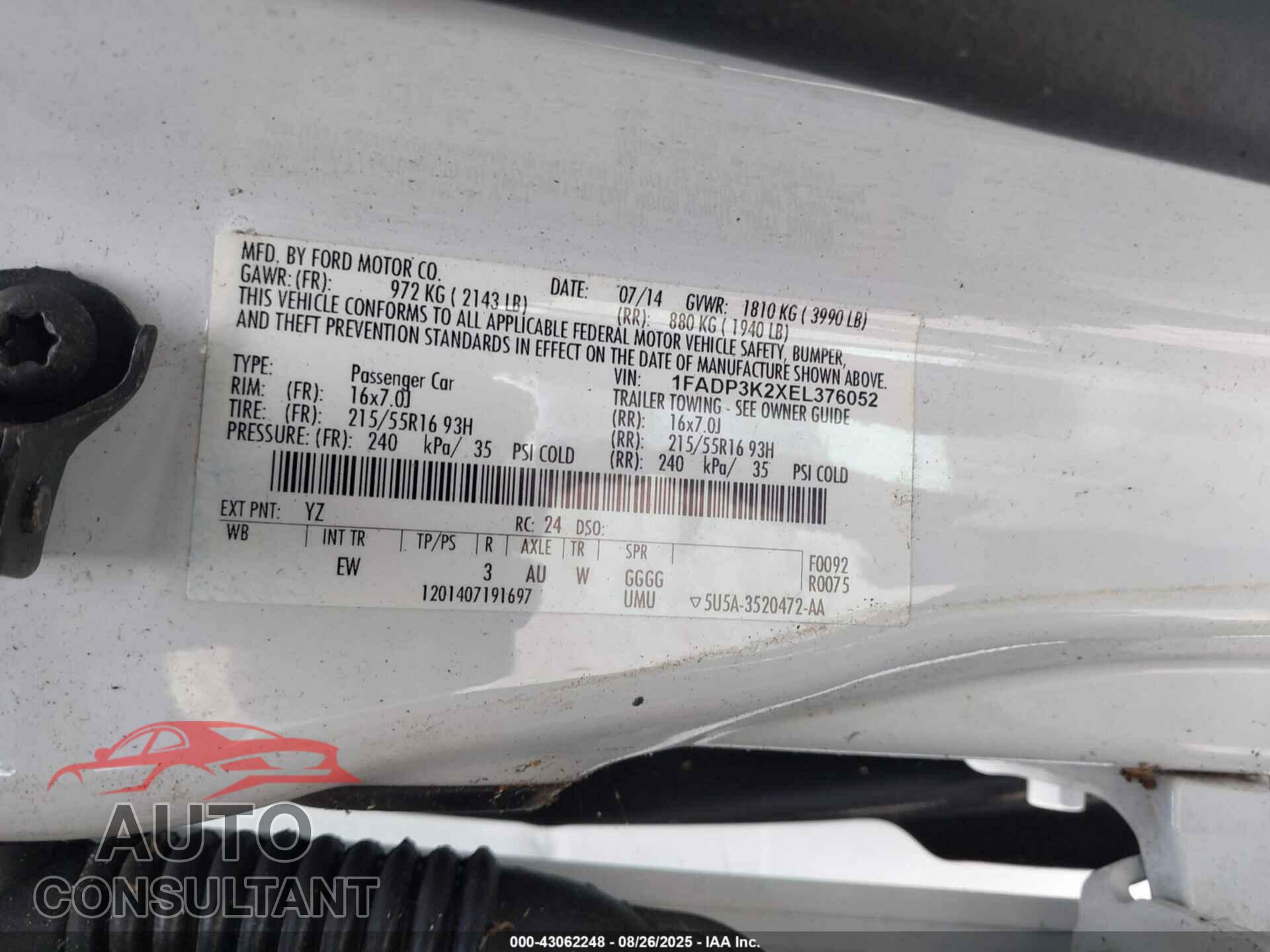 FORD FOCUS 2014 - 1FADP3K2XEL376052