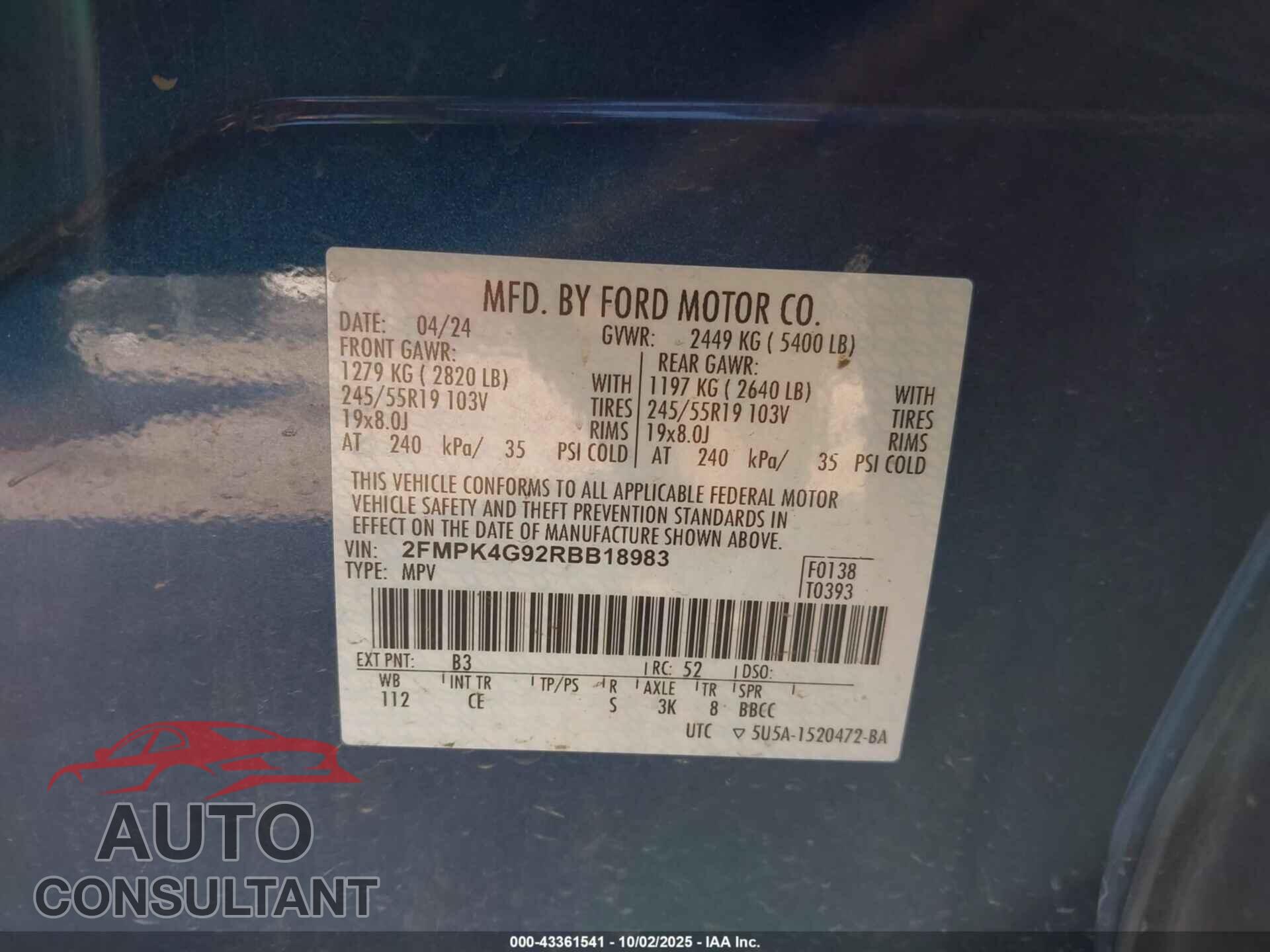 FORD EDGE 2024 - 2FMPK4G92RBB18983