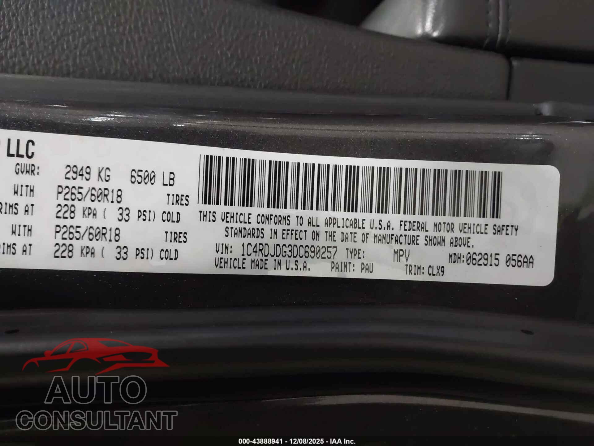 DODGE DURANGO 2013 - 1C4RDJDG3DC690257