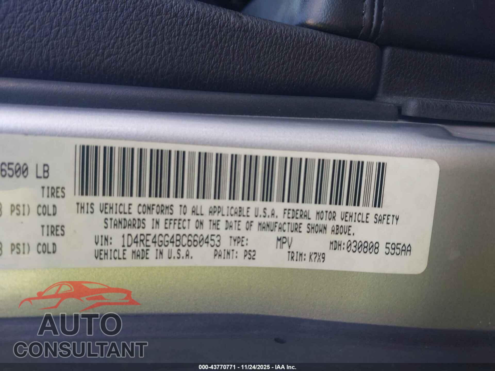 DODGE DURANGO 2011 - 1D4RE4GG4BC660453