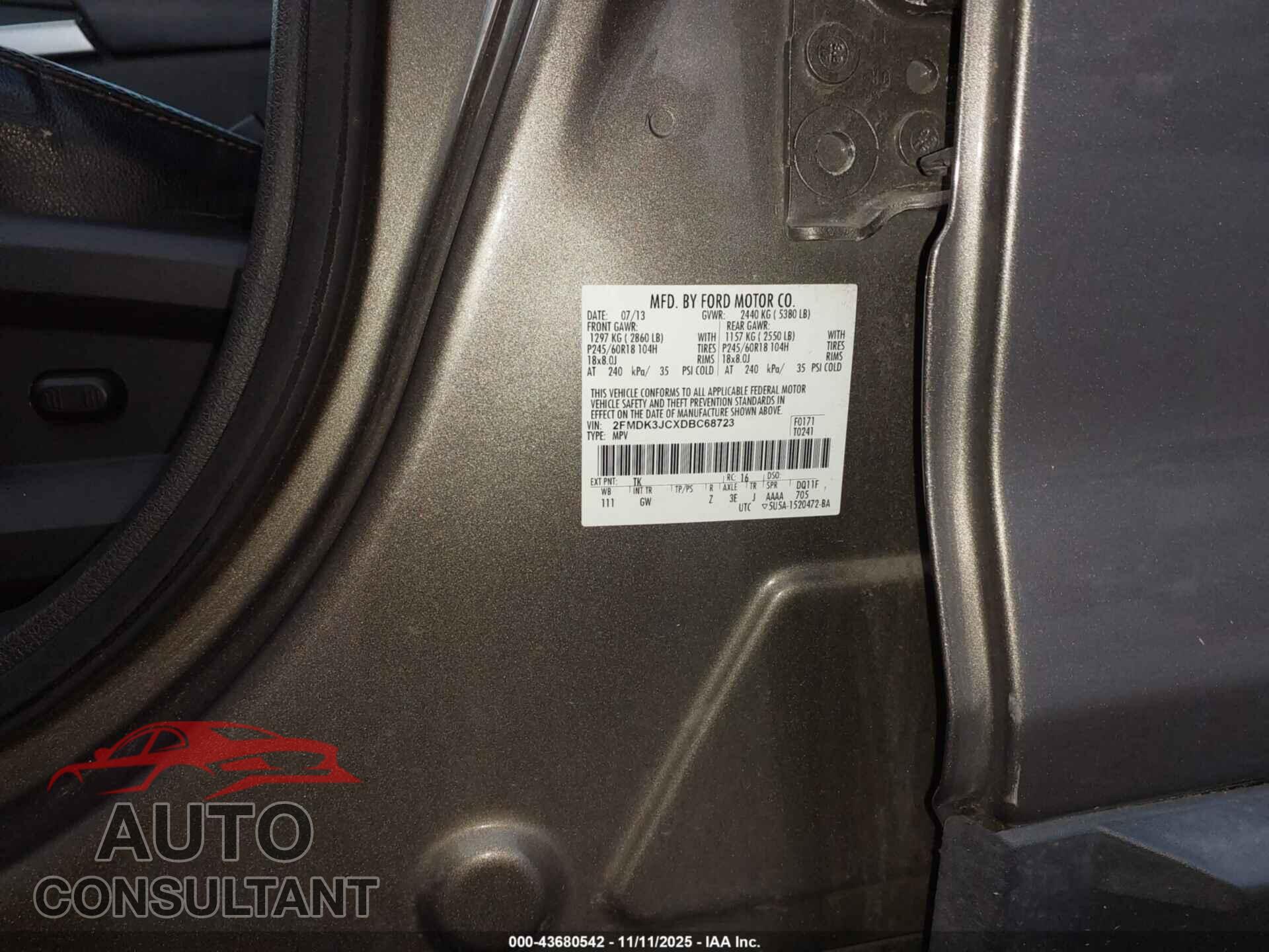 FORD EDGE 2013 - 2FMDK3JCXDBC68723