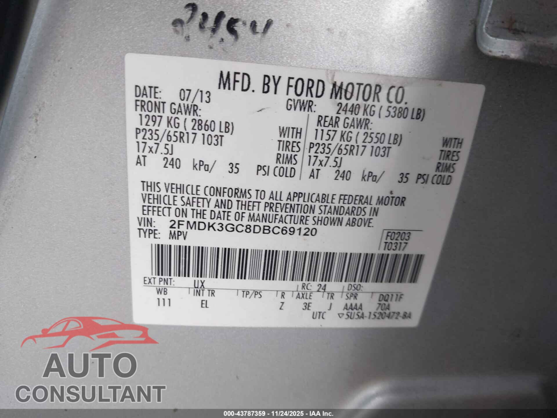 FORD EDGE 2013 - 2FMDK3GC8DBC69120