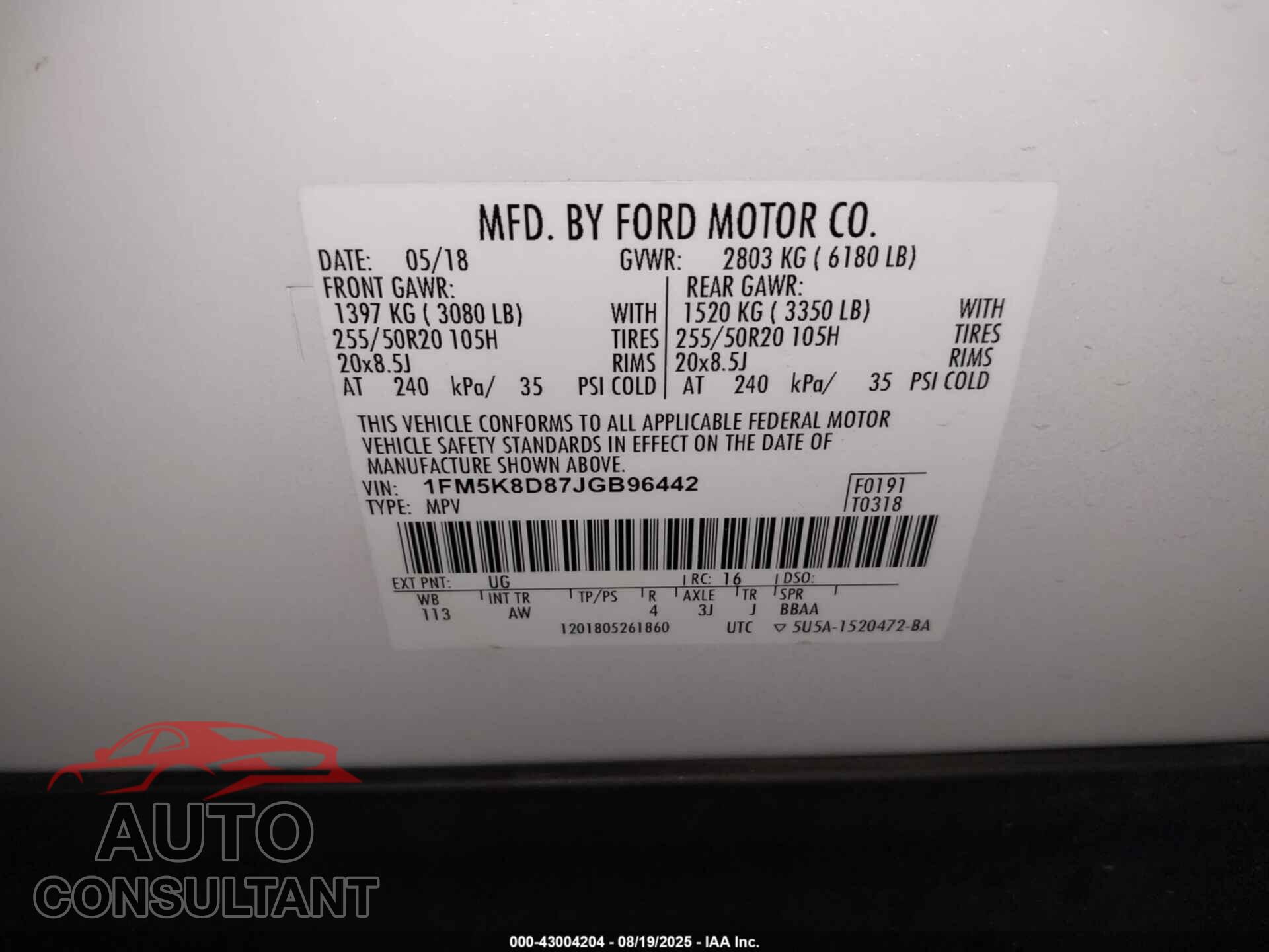 FORD EXPLORER 2018 - 1FM5K8D87JGB96442