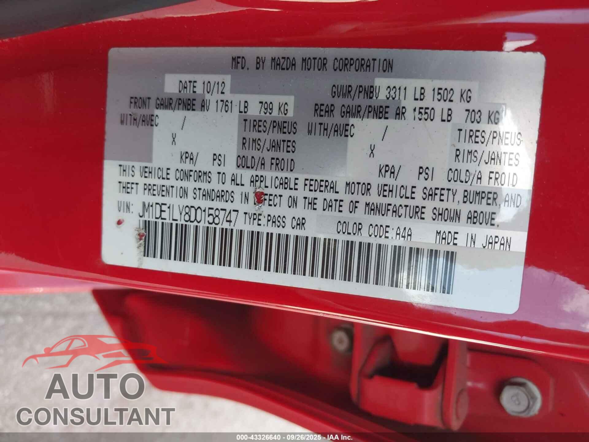 MAZDA MAZDA2 2013 - JM1DE1LY8D0158747