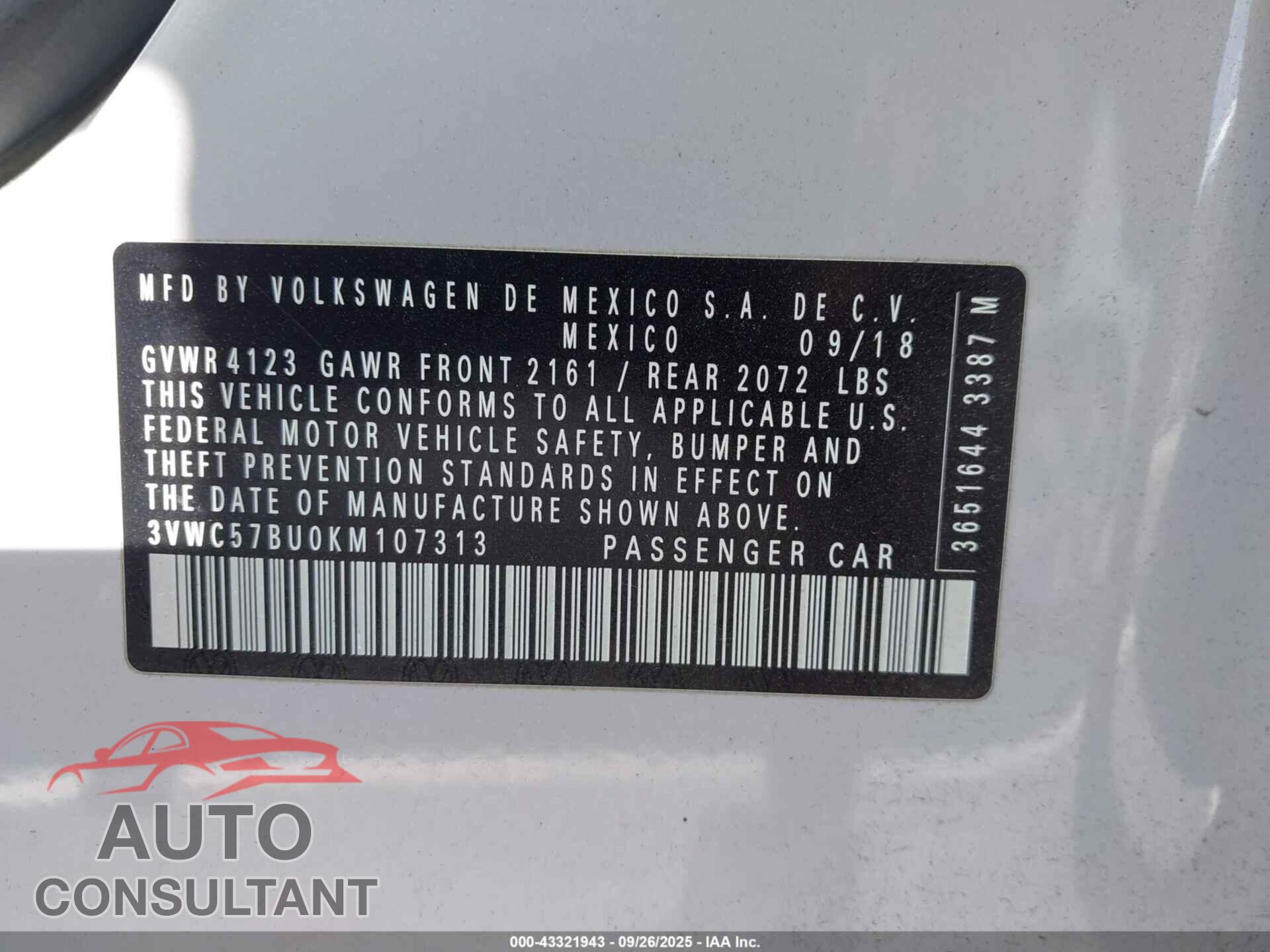 VOLKSWAGEN JETTA 2019 - 3VWC57BU0KM107313