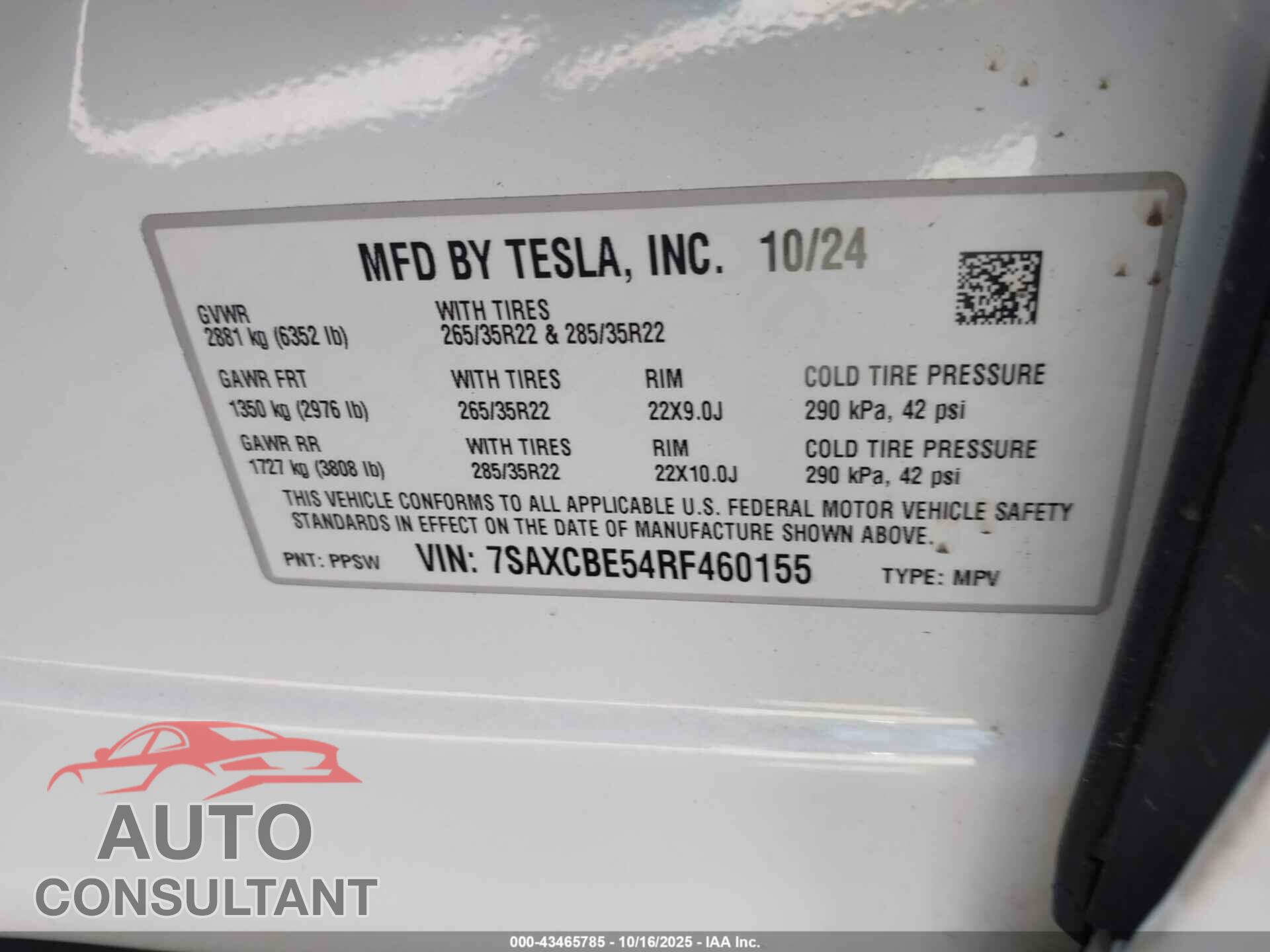 TESLA MODEL X 2024 - 7SAXCBE54RF460155