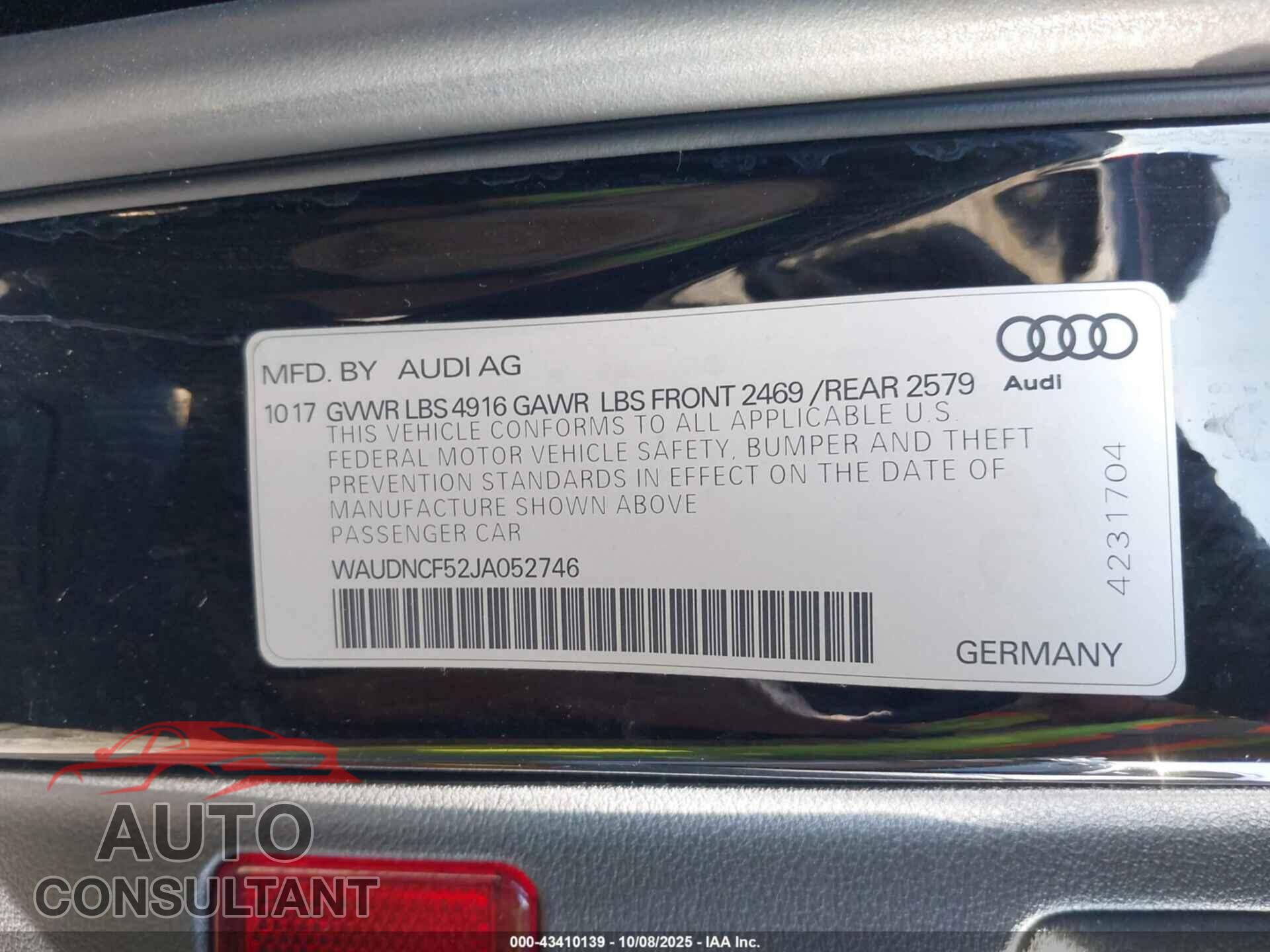 AUDI A5 2018 - WAUDNCF52JA052746