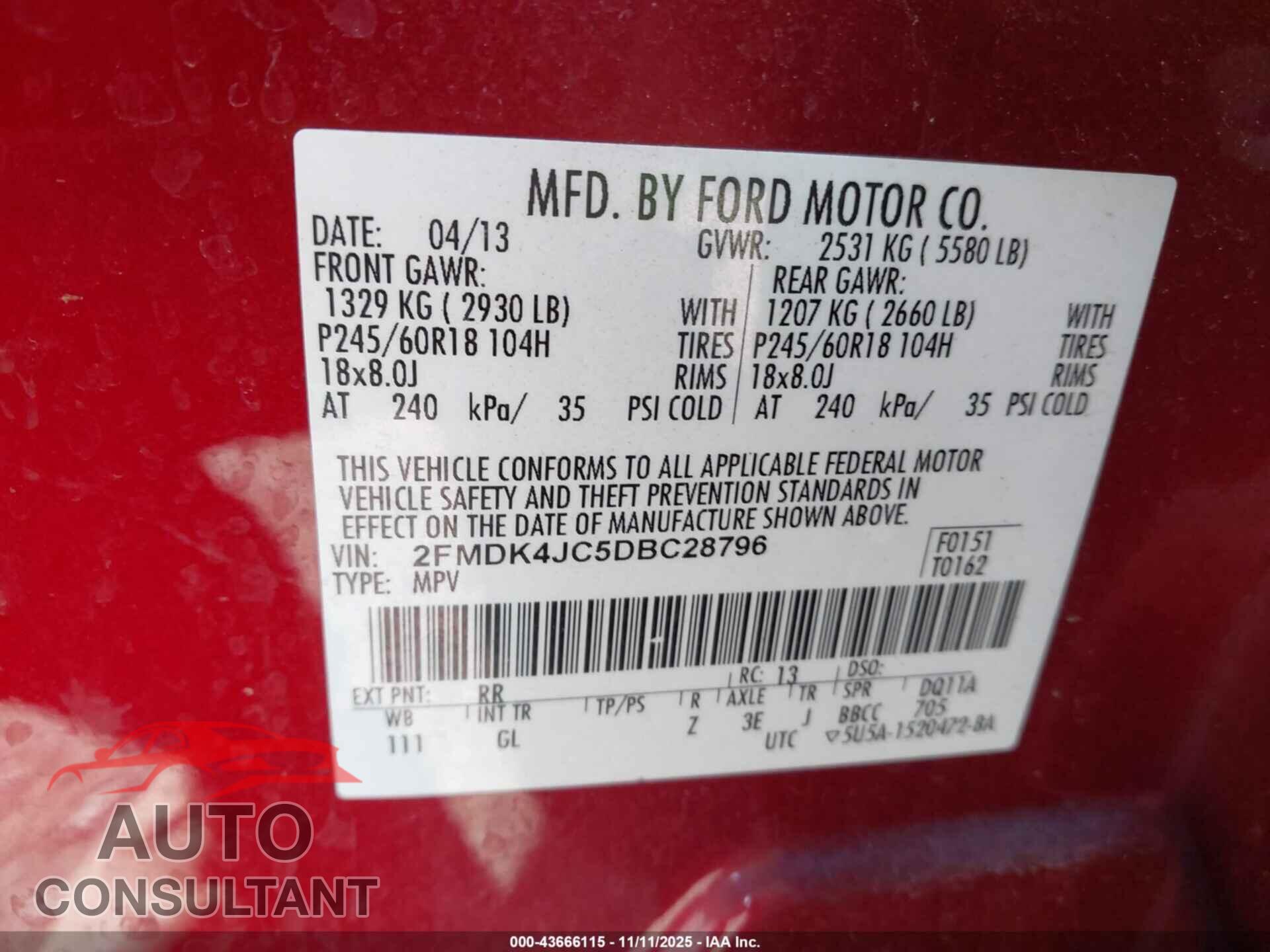FORD EDGE 2013 - 2FMDK4JC5DBC28796