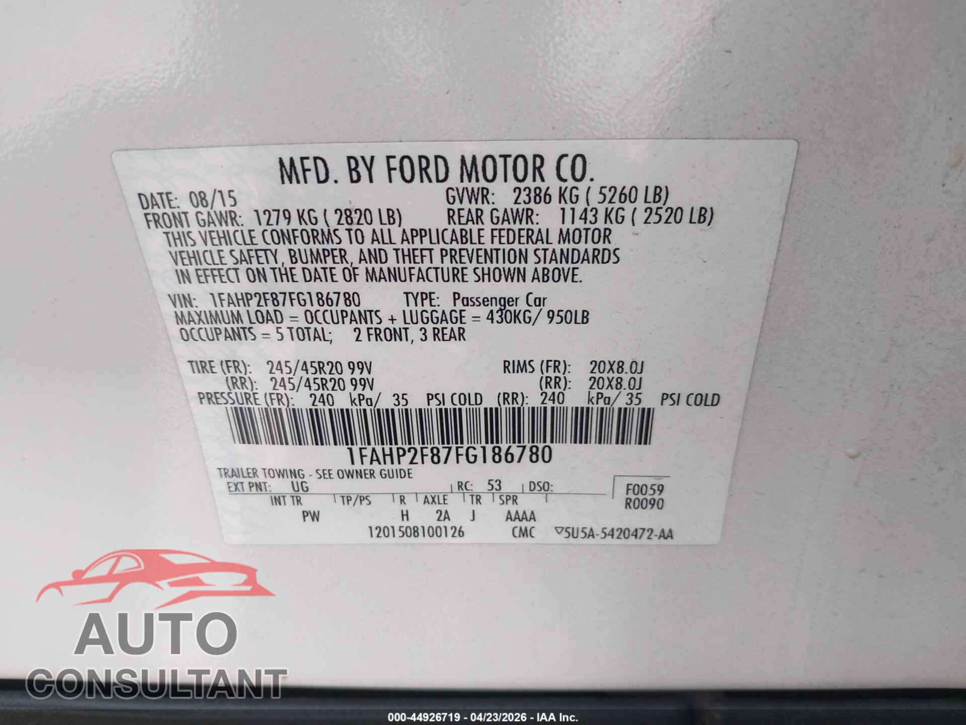 FORD TAURUS 2015 - 1FAHP2F87FG186780