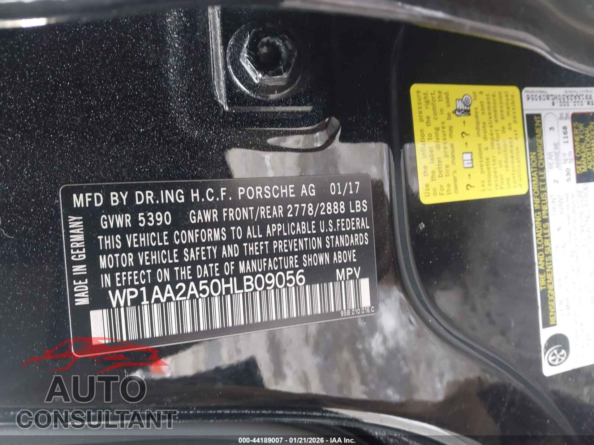 PORSCHE MACAN 2017 - WP1AA2A50HLB09056